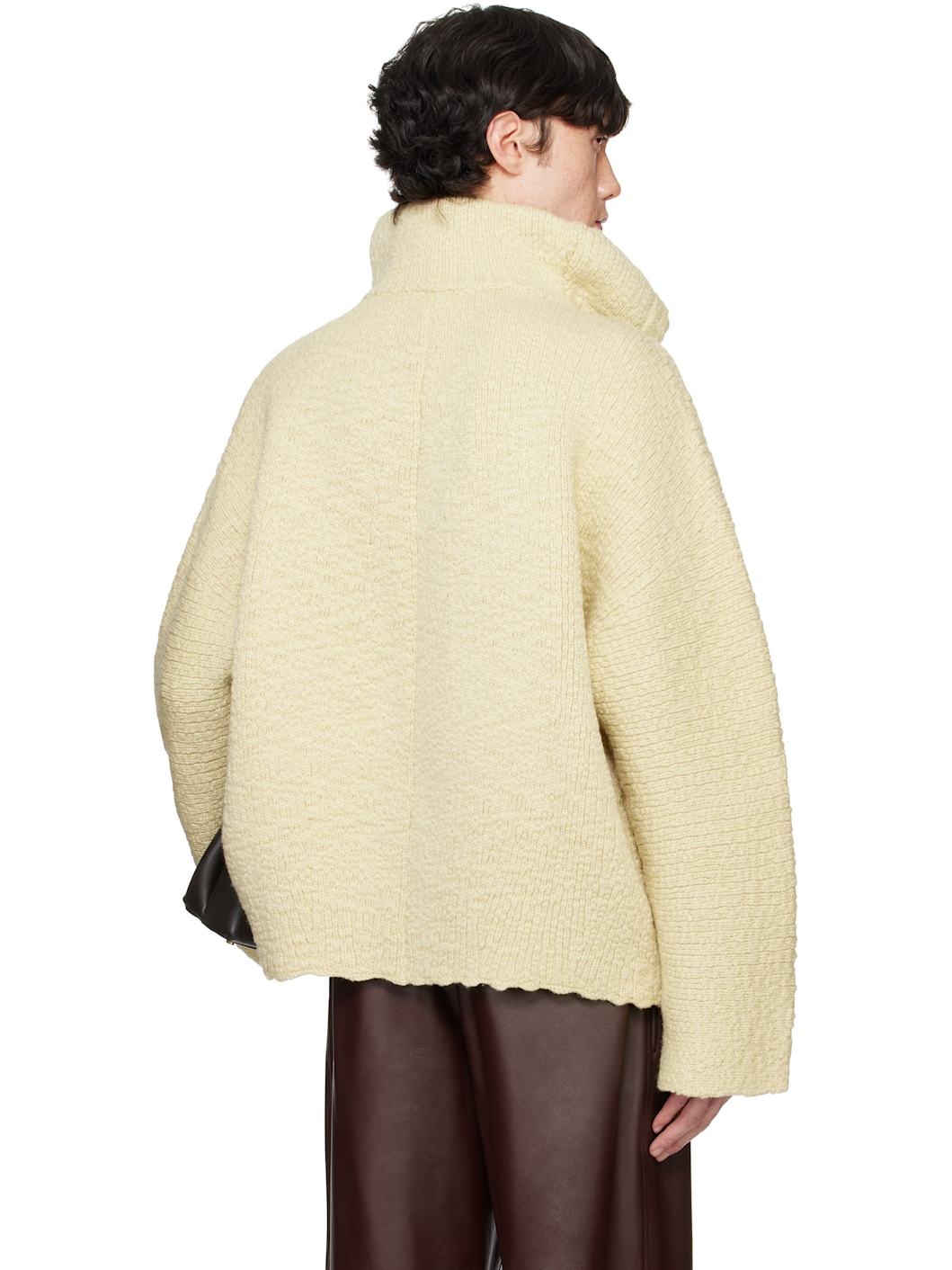 Yellow Textured Wool Double Layer Cardigan - 3