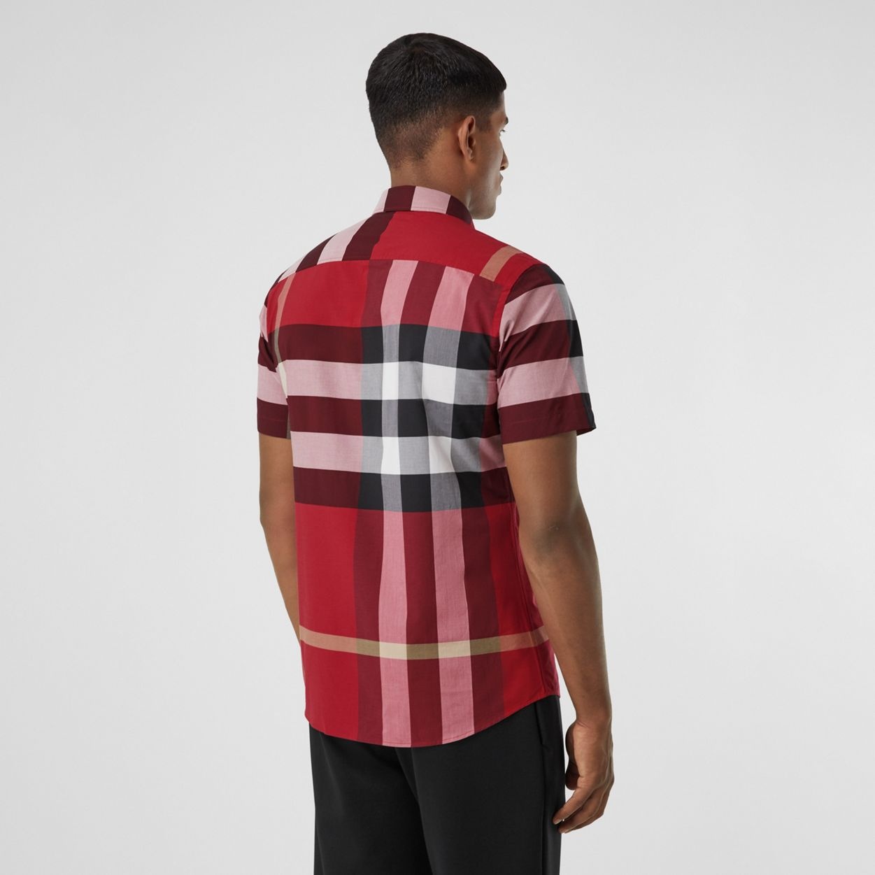 Short-sleeve Check Stretch Cotton Poplin Shirt - 4