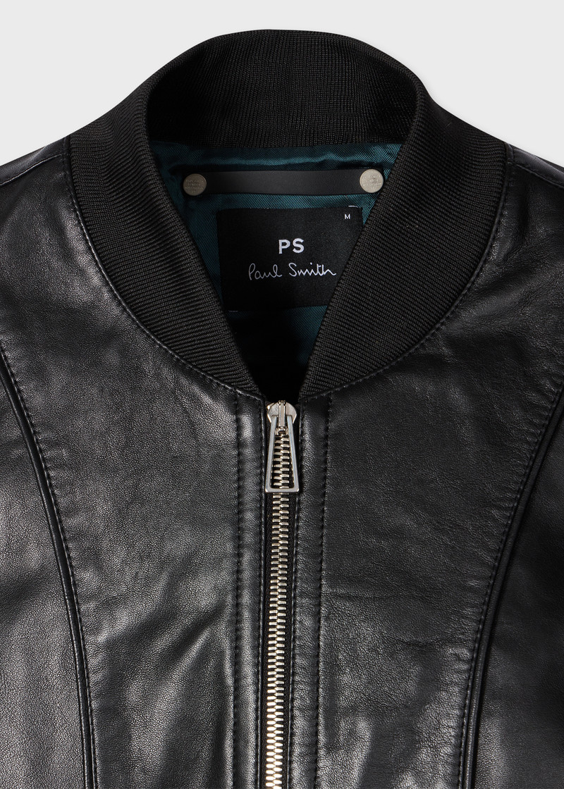 Paul Smith Black Leather Zip-Front Bomber Jacket outlook