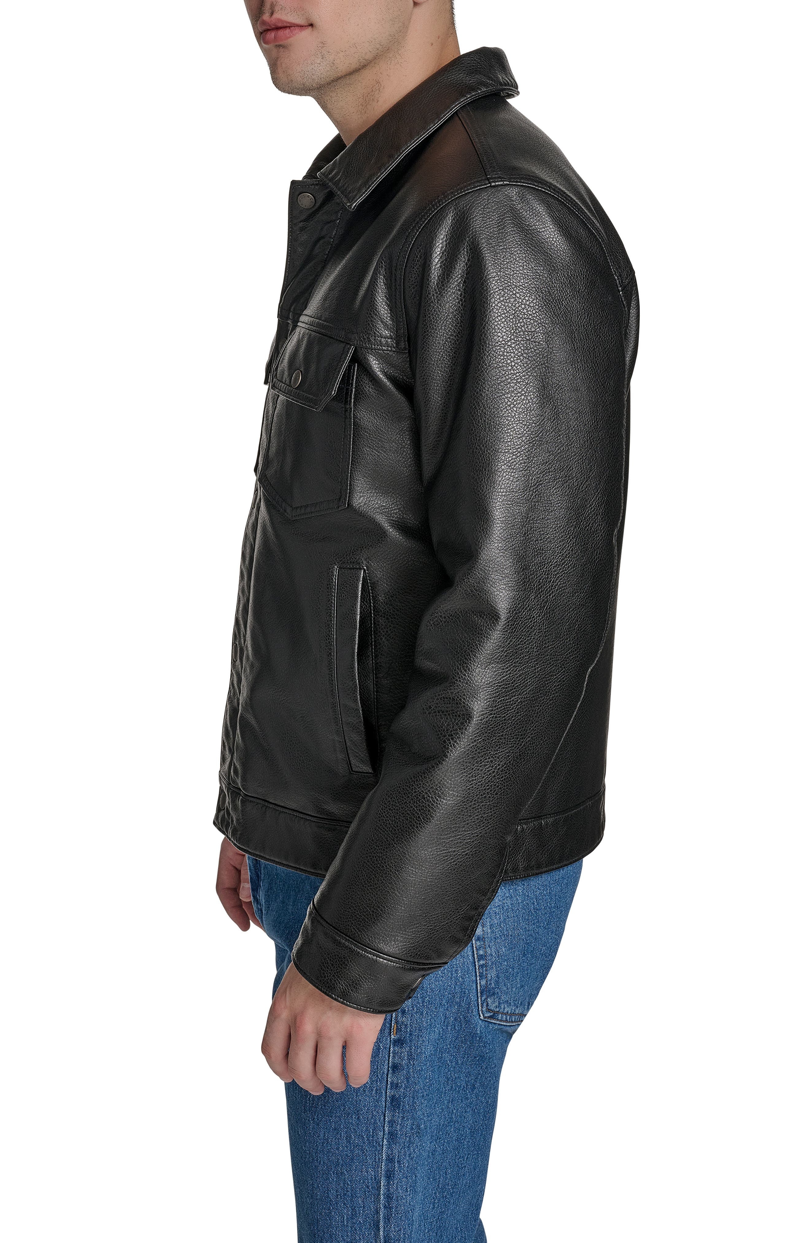 levi's Relaxed Water Resistant Faux Leather Trucker Jacket in Black at Nordstrom - 3