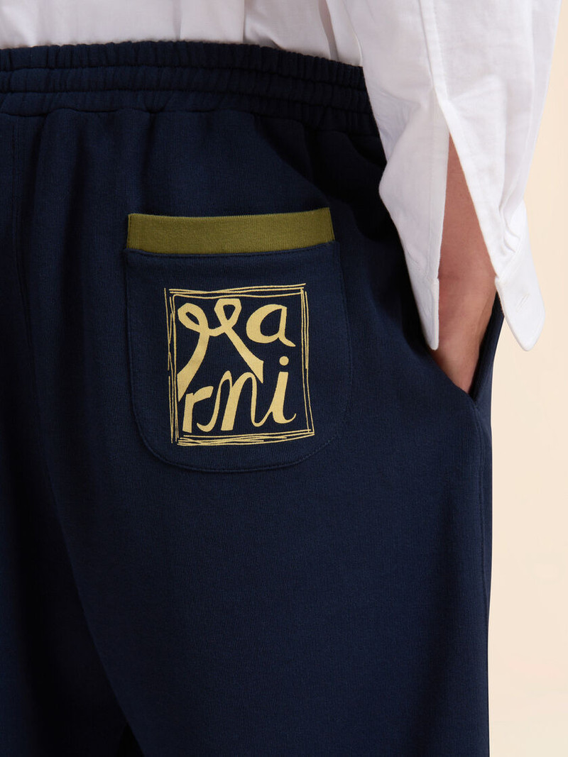 DEEP BLUE COTTON SWEATPANTS WITH MARNI FRAME LOGO 4