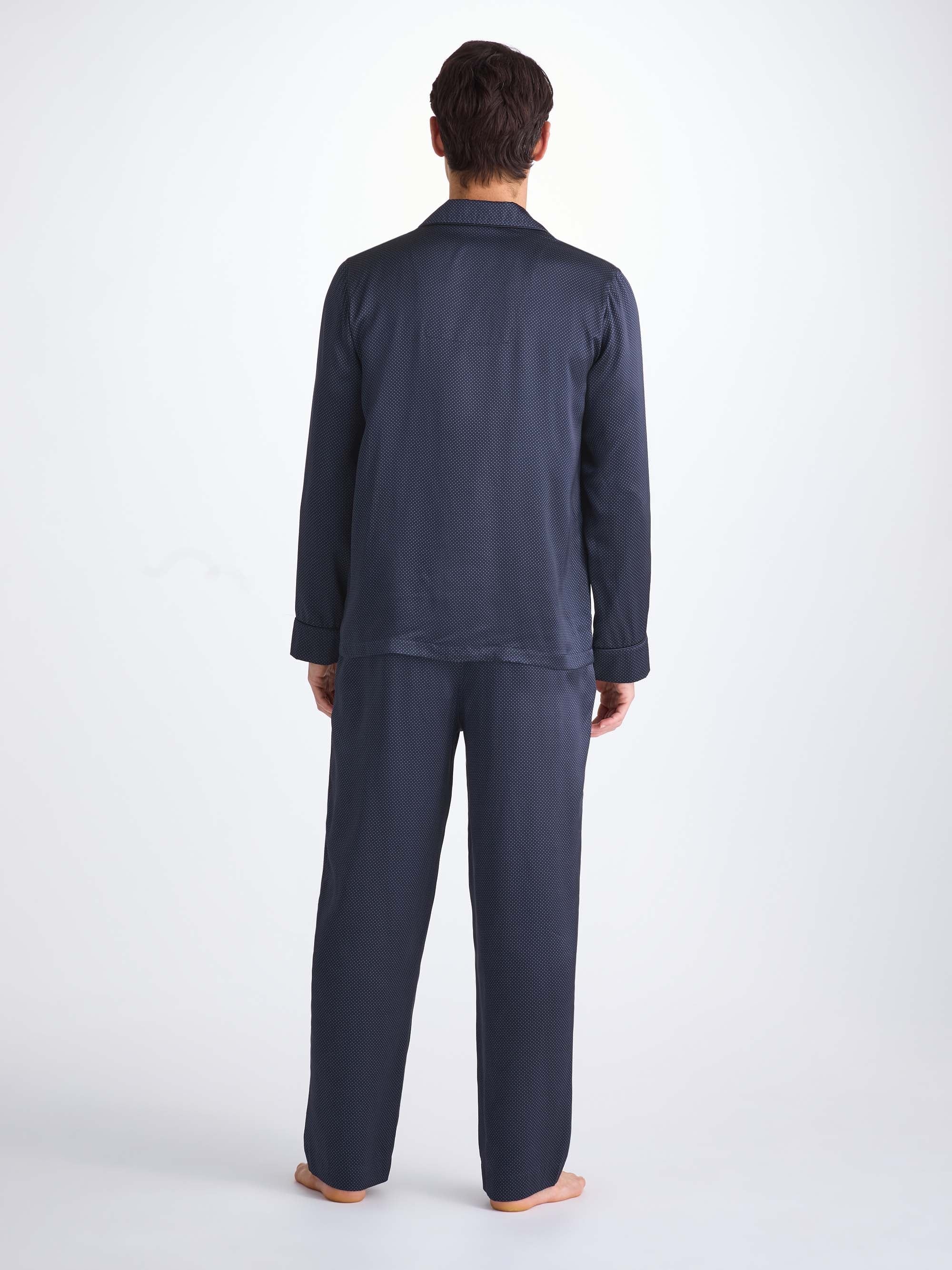 Men's Pajamas Silk Satin Navy Micro Dot Print - 4