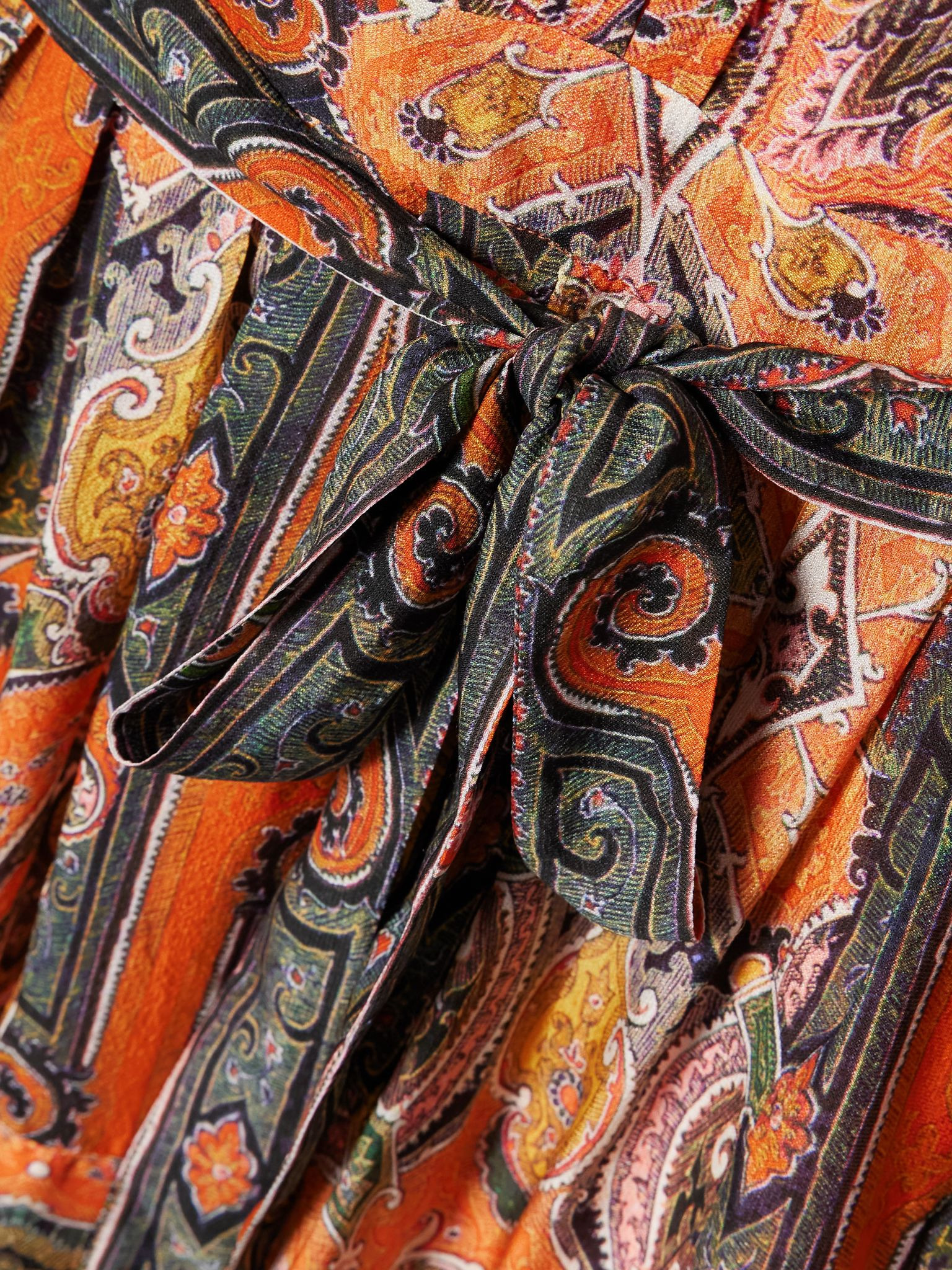 Morgane belted eyelet-embellished paisley-print silk-chiffon mini dress Orange - 4