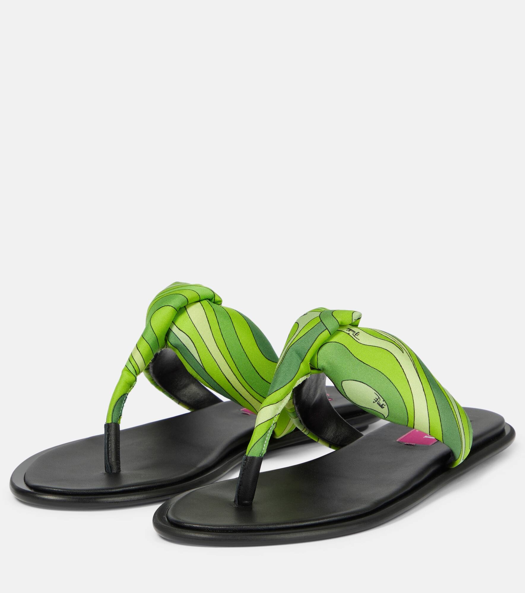 Printed silk twill thong sandals - 5