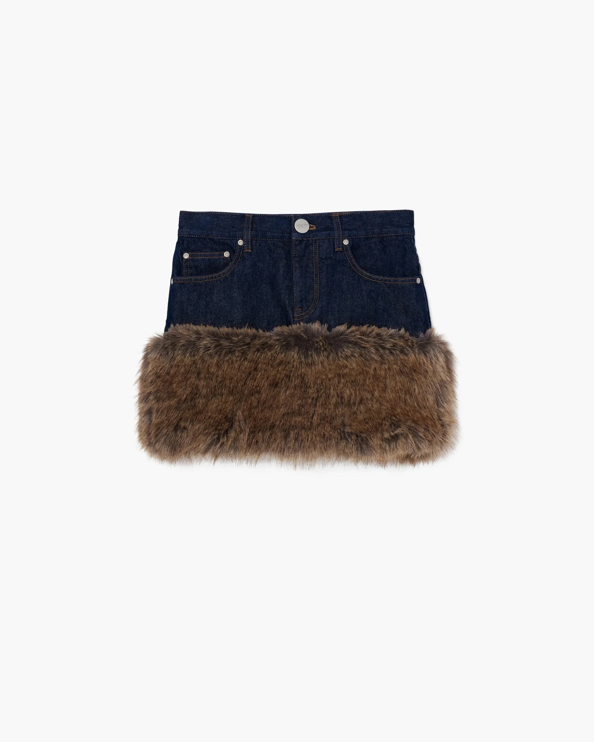 FAUX FUR DENIM MINI SKIRT - 1