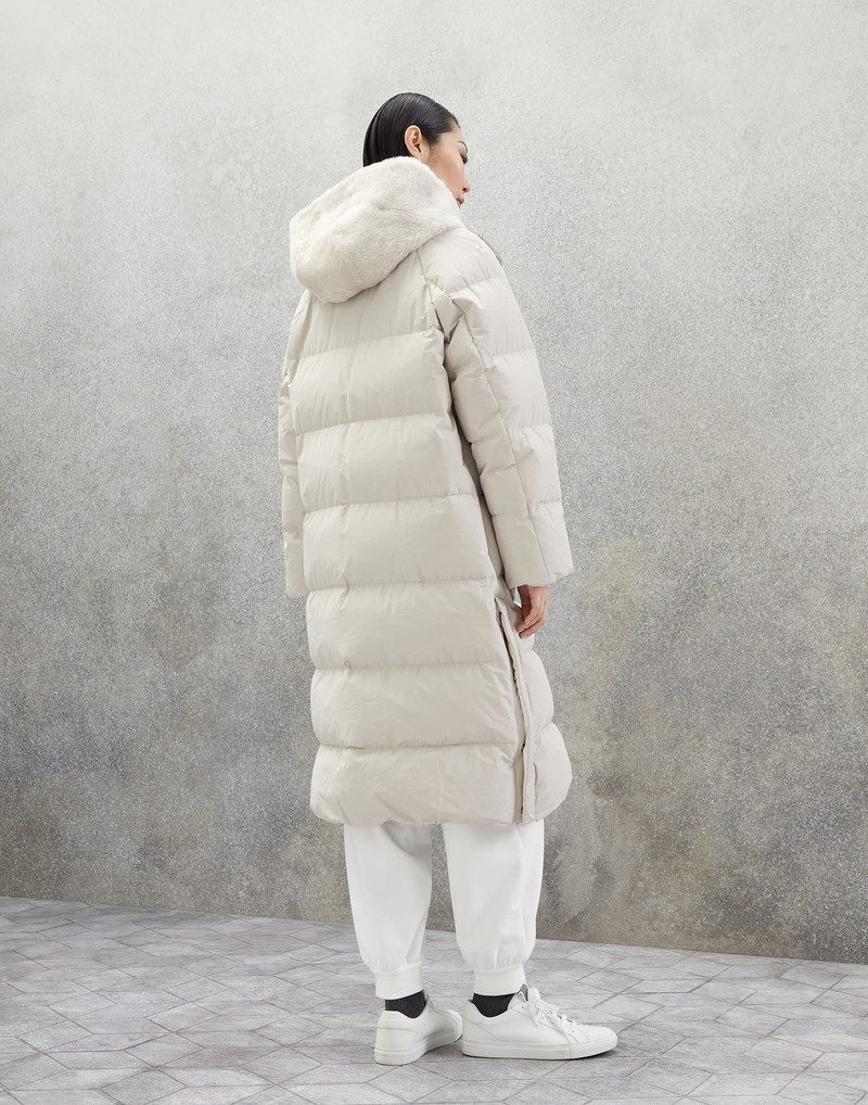 Brunello Cucinelli Water-resistant taffeta down coat with monili and detachable cashmere shearling hood outlook