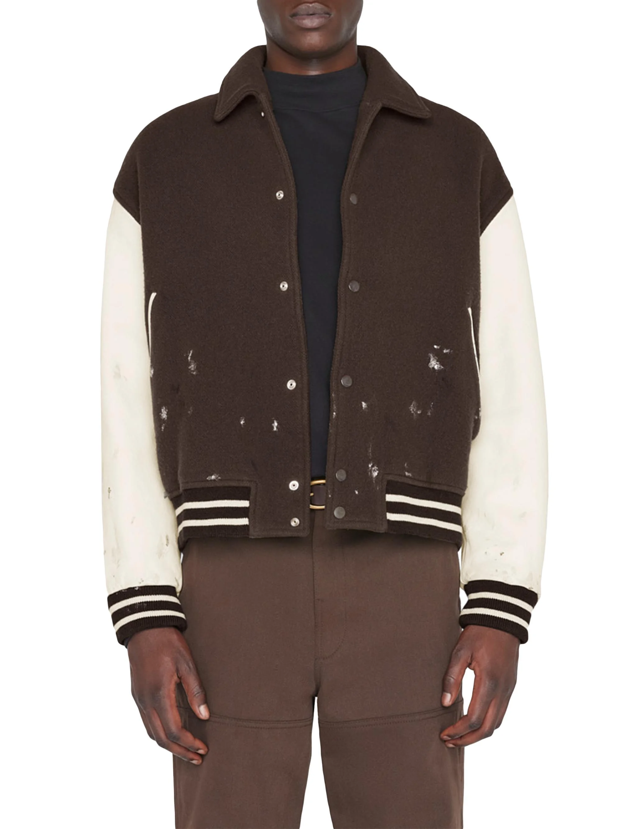 Men's Wool-Blend Splatter Bomber Jacket - Espresso Ecru - 1