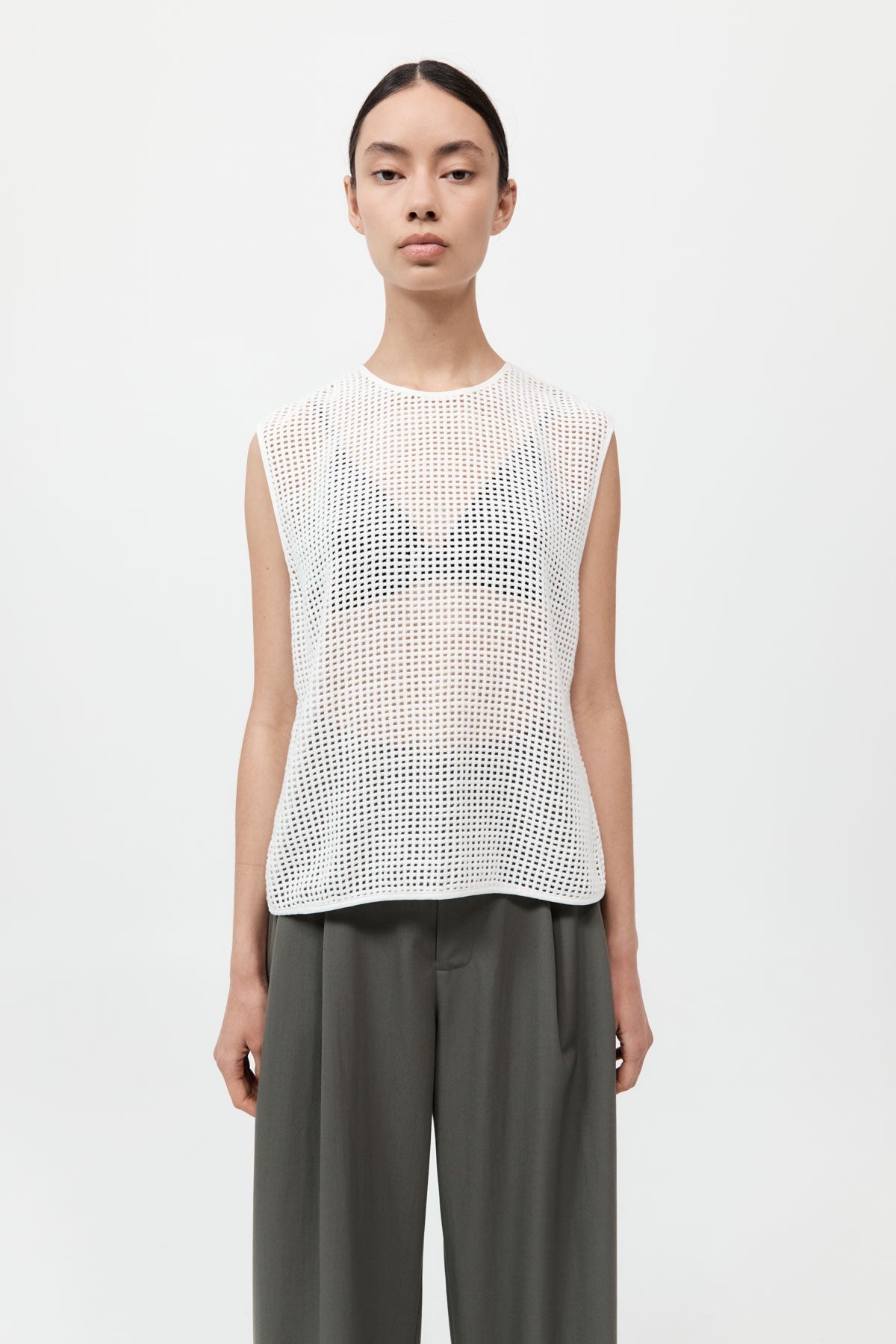 Cotton Grid Shell Top - White - 2