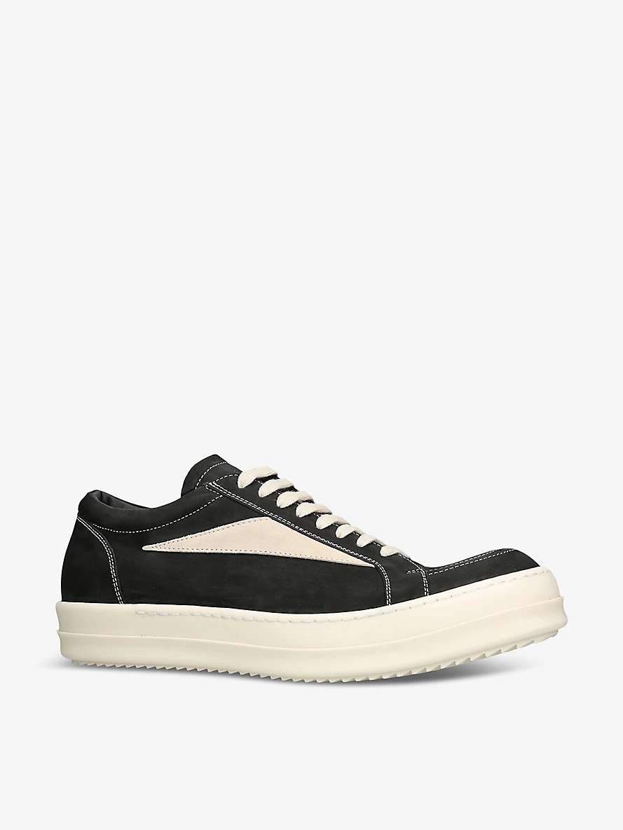 Vintage contrast-stitch suede low-top trainers - 3