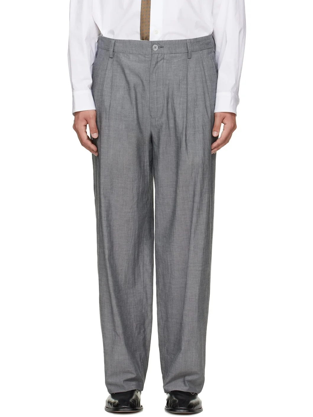 Gray Zipped Double Pleats Trousers - 1
