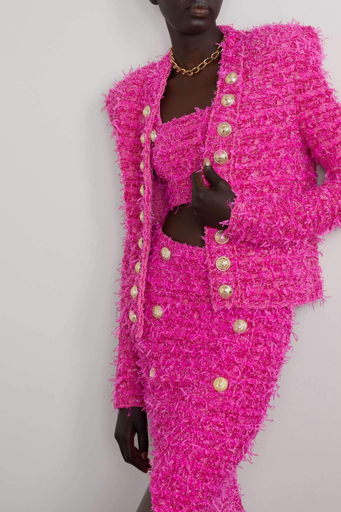 + Barbie embellished metallic bouclé-tweed blazer - 3