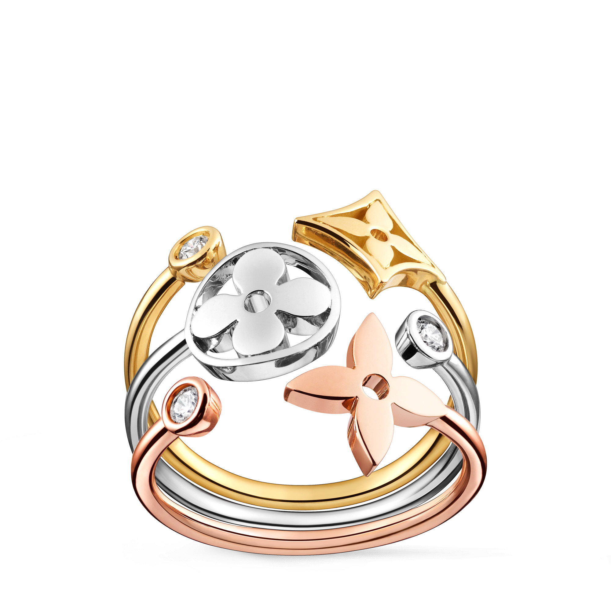 Idylle Blossom ring, 3 golds and diamonds - 1
