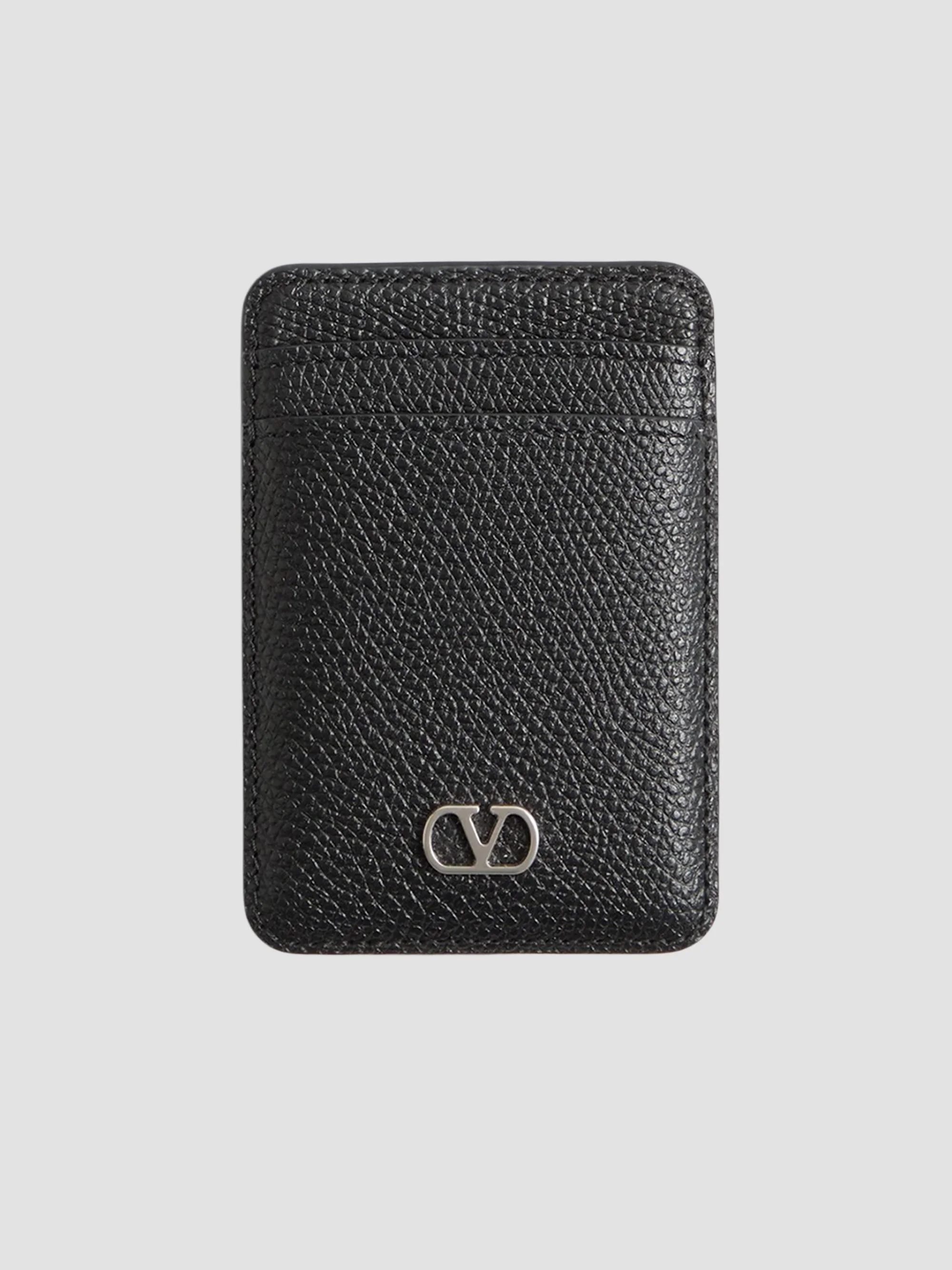 Men's VLogo Signature Magnetic Cardholder in Grainy Calfskin - Black - 1