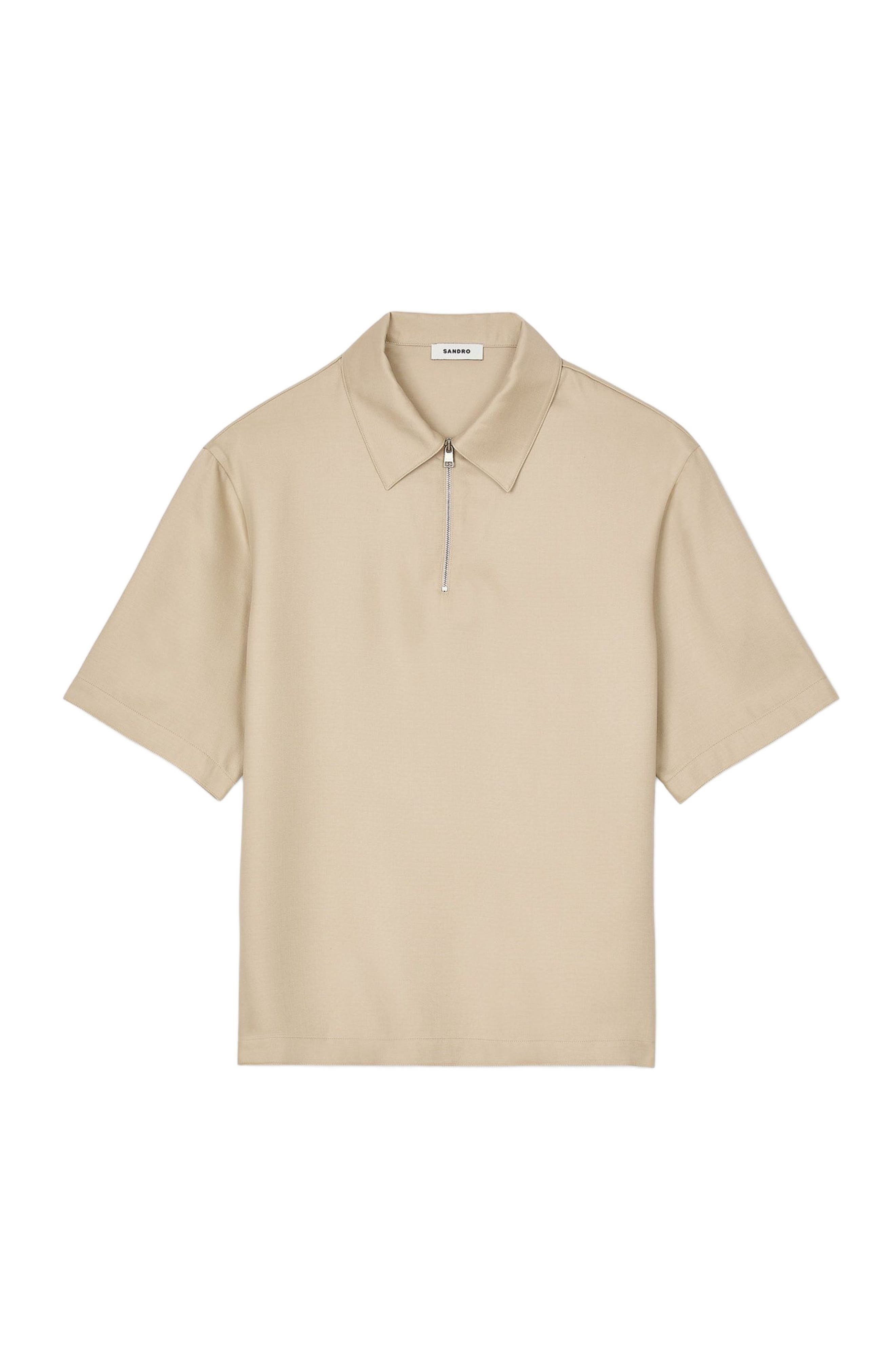 SANDRO Zip-neck polo shirt in Sand. at Nordstrom - 5