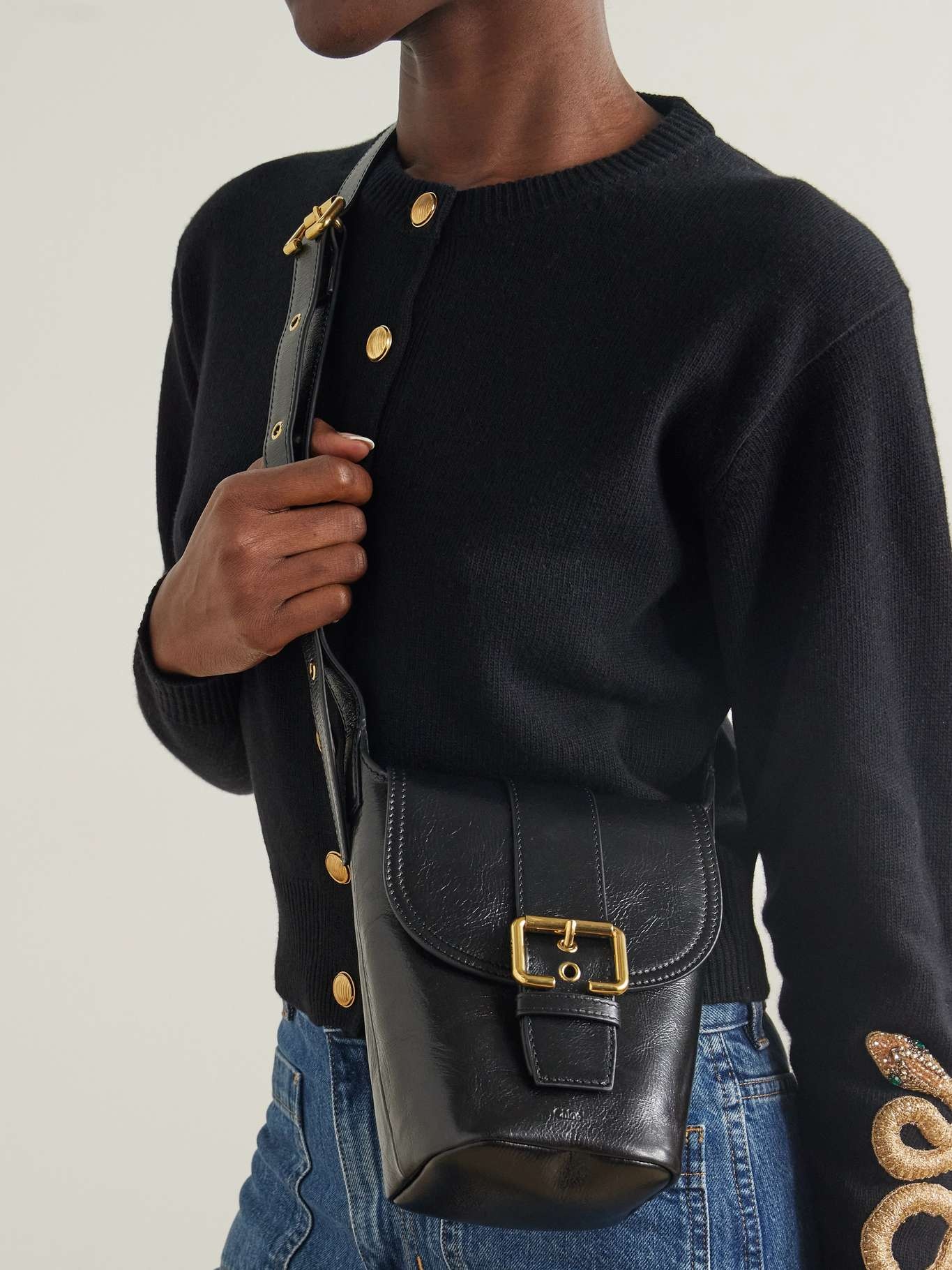 Camera leather shoulder bag Black - 6