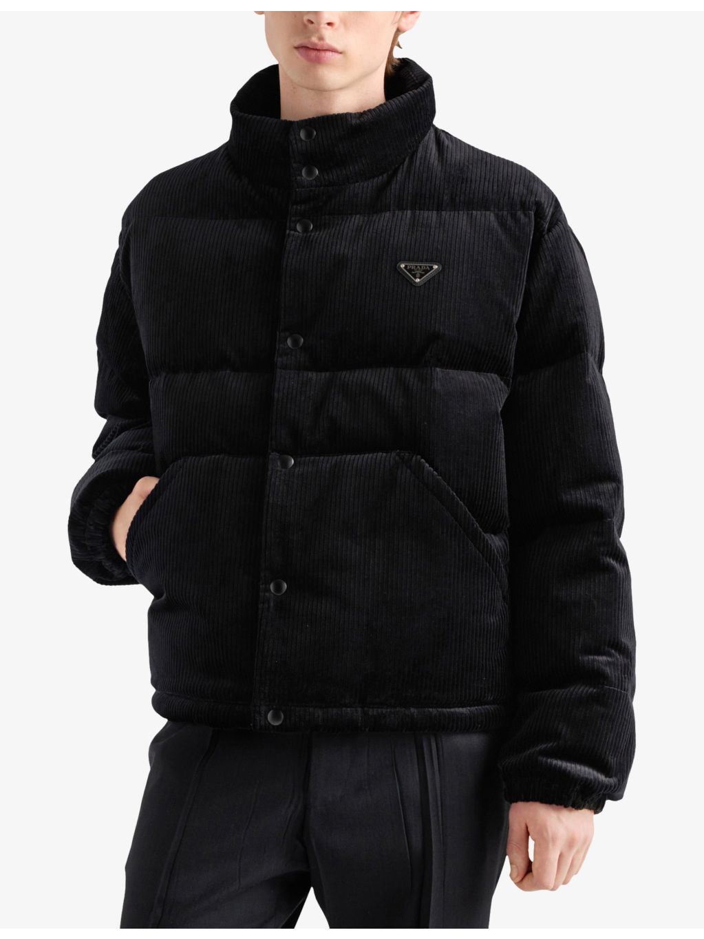 Funnel-Neck Corduroy-Texture Cotton Jacket - 3