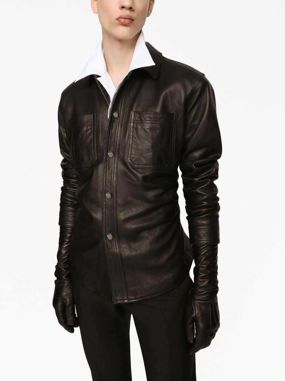 button-up leather shirt - 5