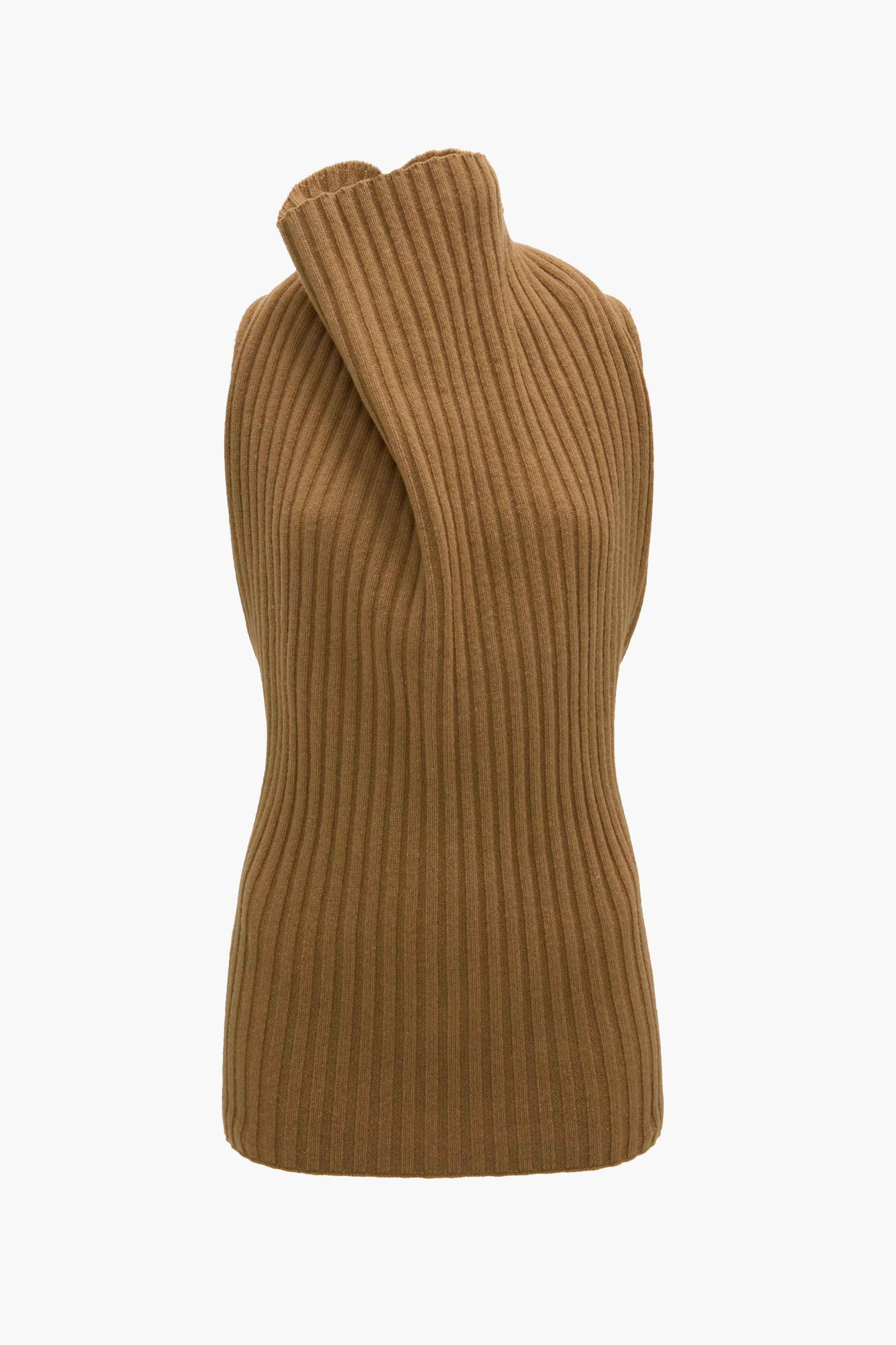 Draped Sleeveless Rib Top In Dark Camel - 1
