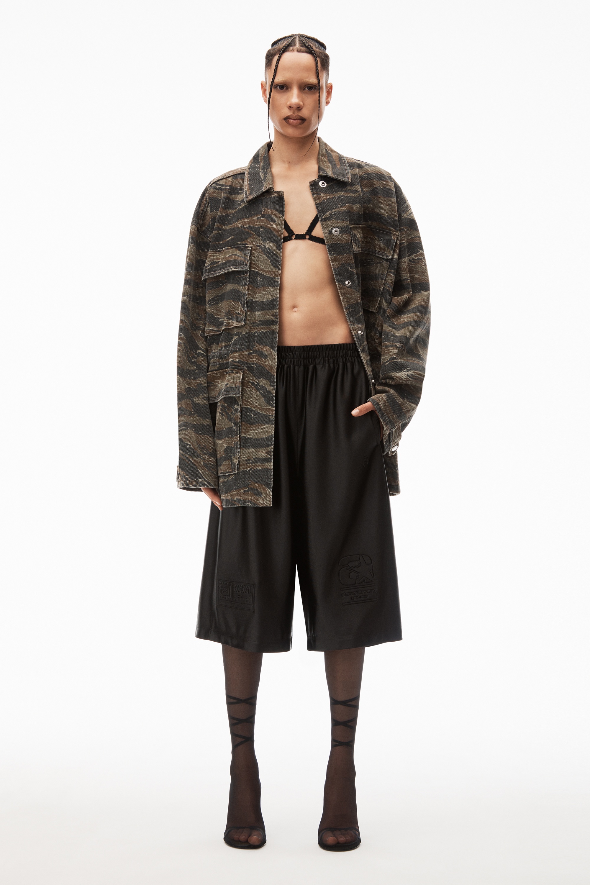 camo cinched waist jacket in denim - 2