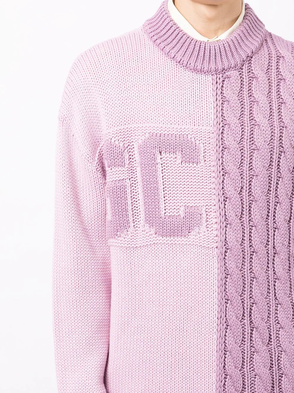 logo-printed cable-knit jumper - 5