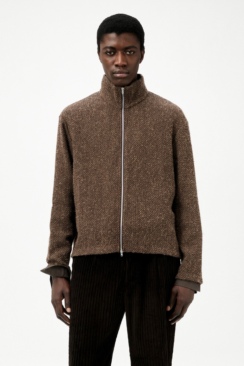 Shrunken Fullzip Polo Brown Sparse Buckle Weave 3