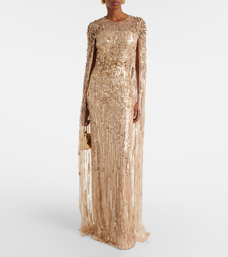 JENNY PACKHAM Caped sequined gown outlook