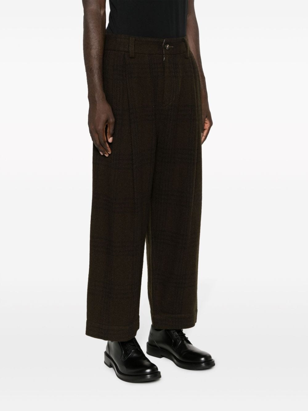 plaid-check wide-leg trousers - 3
