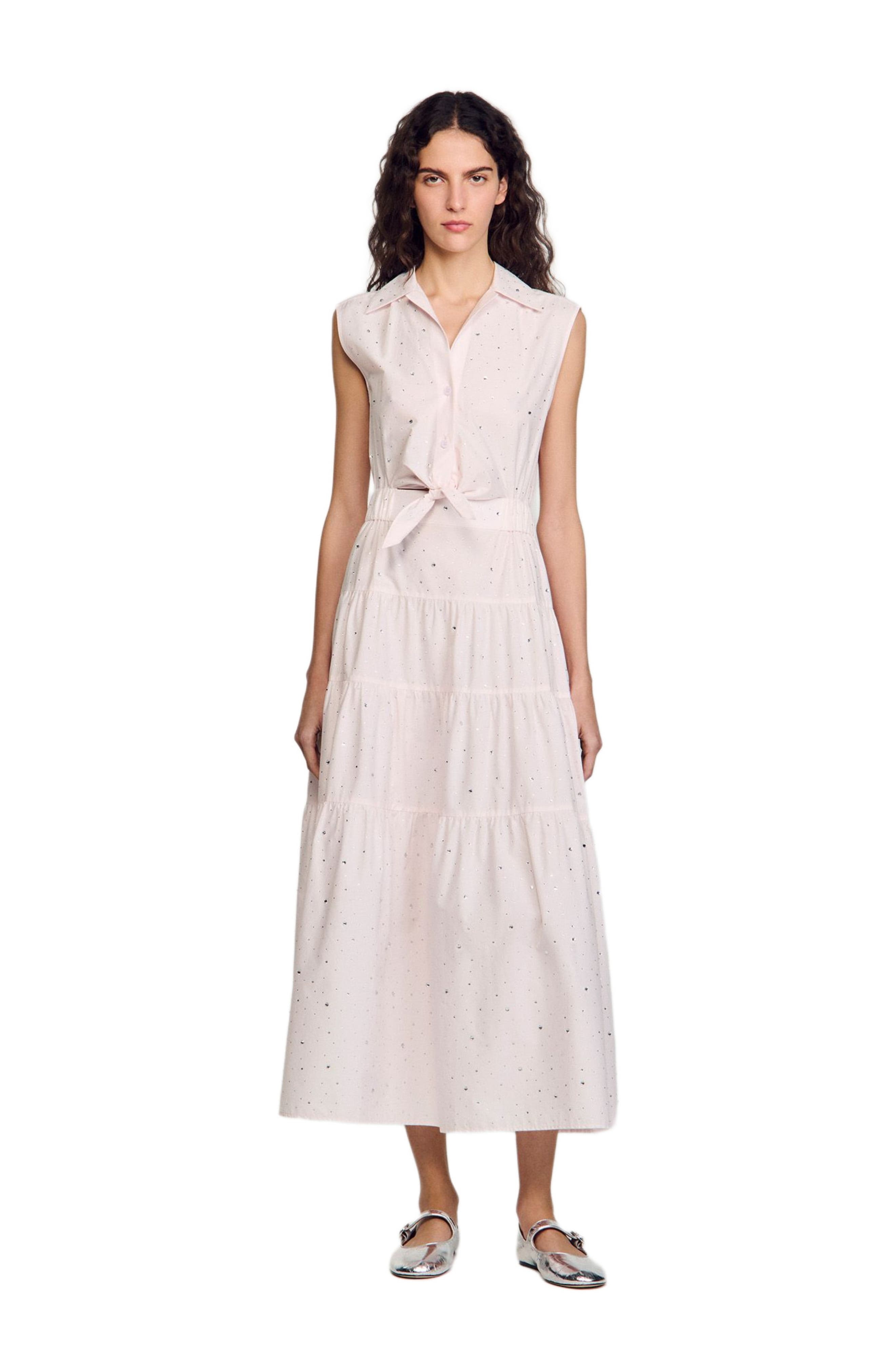SANDRO Rhinestone tie-front maxi dress in Light Pink at Nordstrom - 6