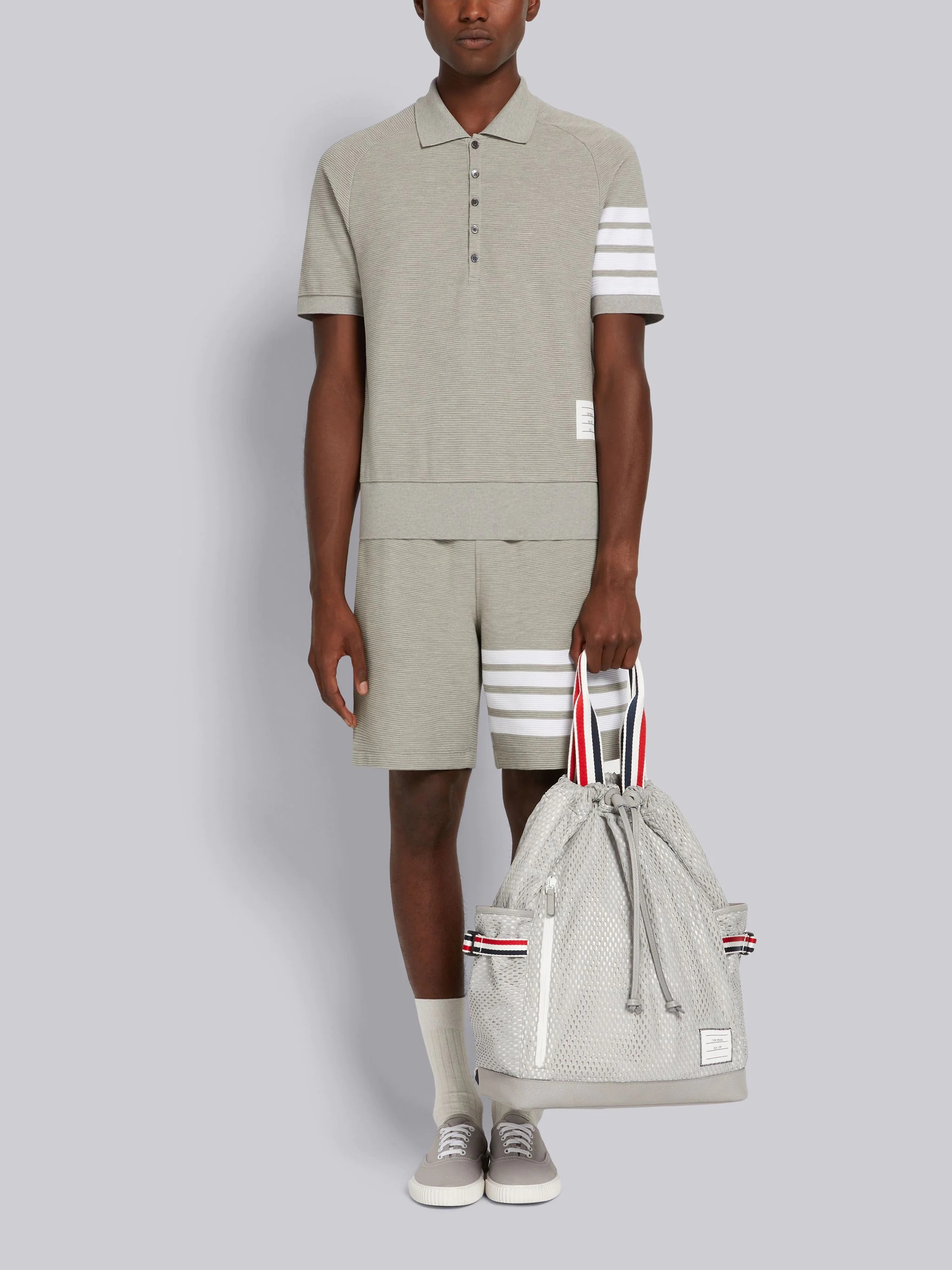 Thom Browne Gray Ribbed Polo