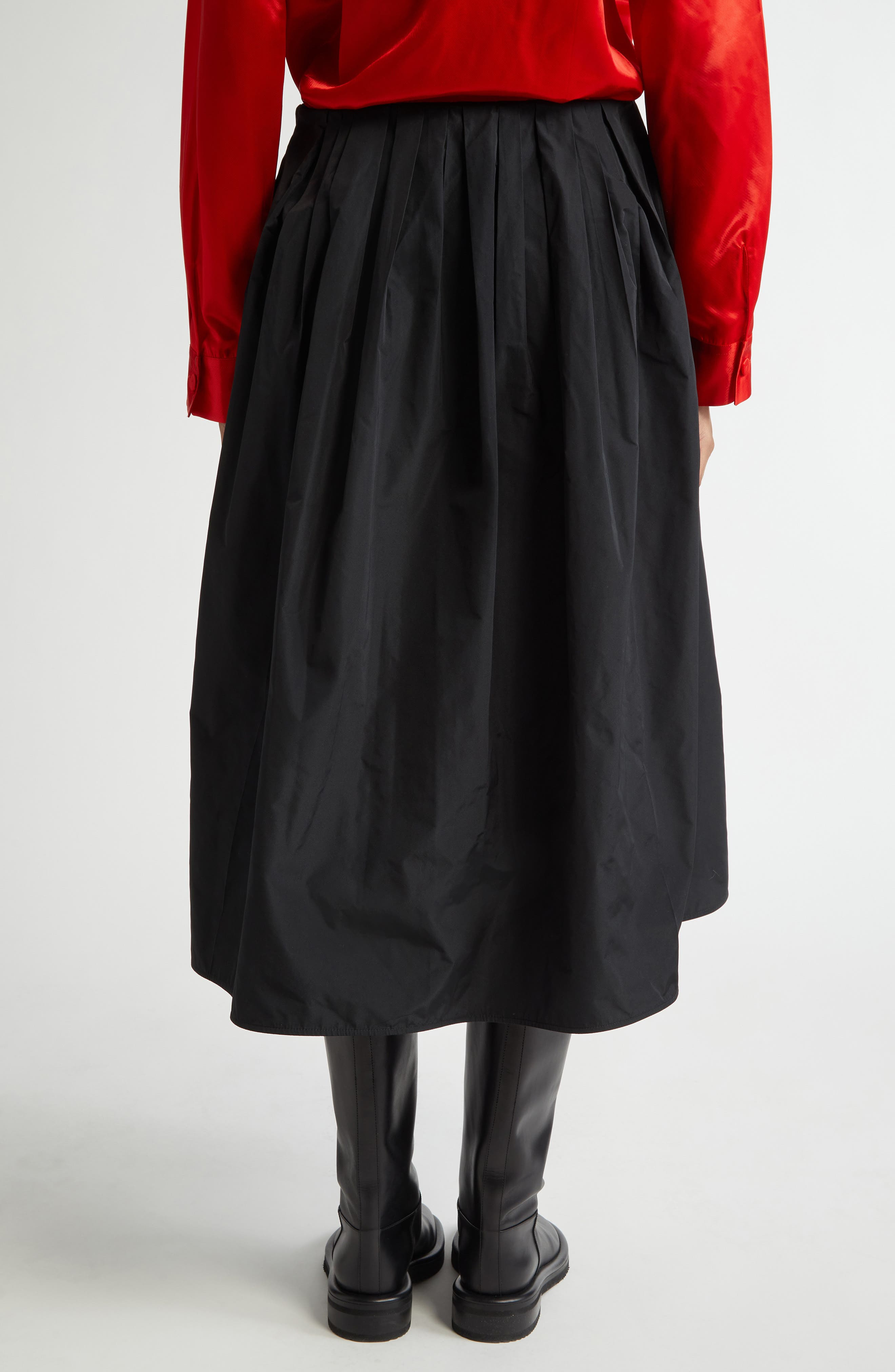 Jil Sander Pleated Taffeta Midi Skirt in Black at Nordstrom - 3