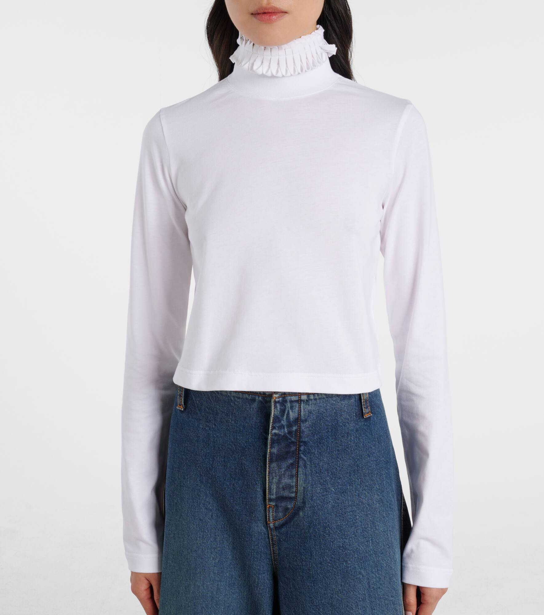 Cropped turtleneck cotton jersey top - 6