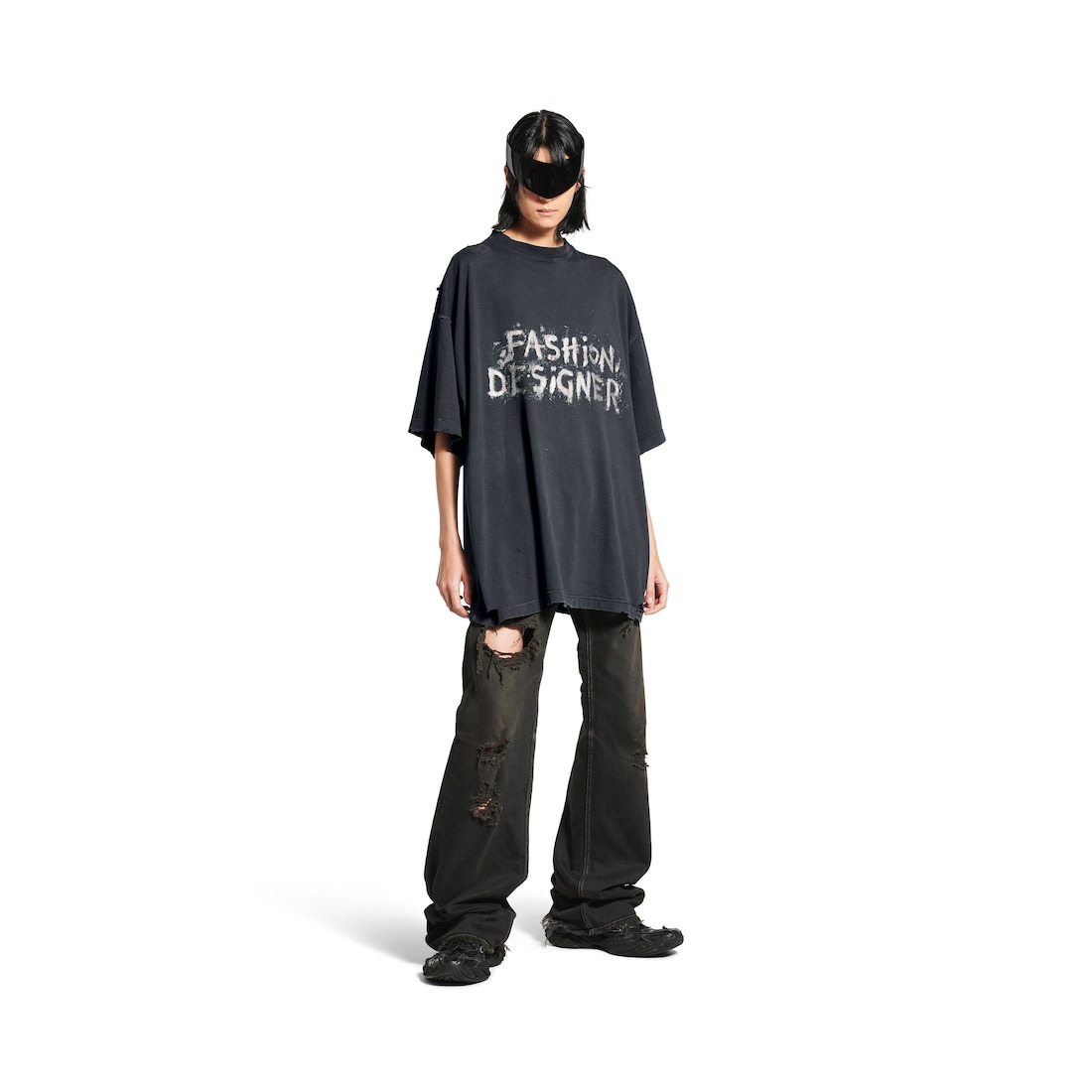Fashion Designer Oversized T-shirt in Faded Black - 2