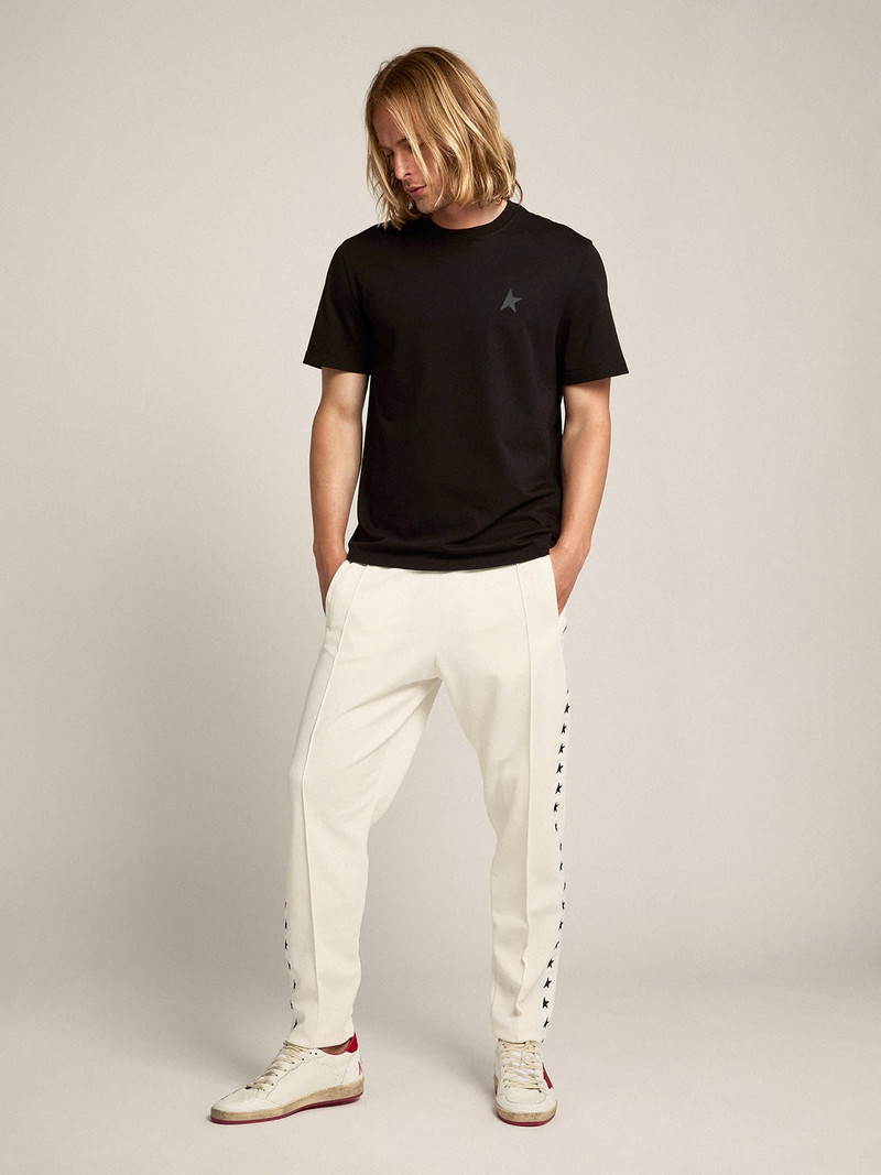 Golden Goose Men's white joggers with black stars on the sides outlook