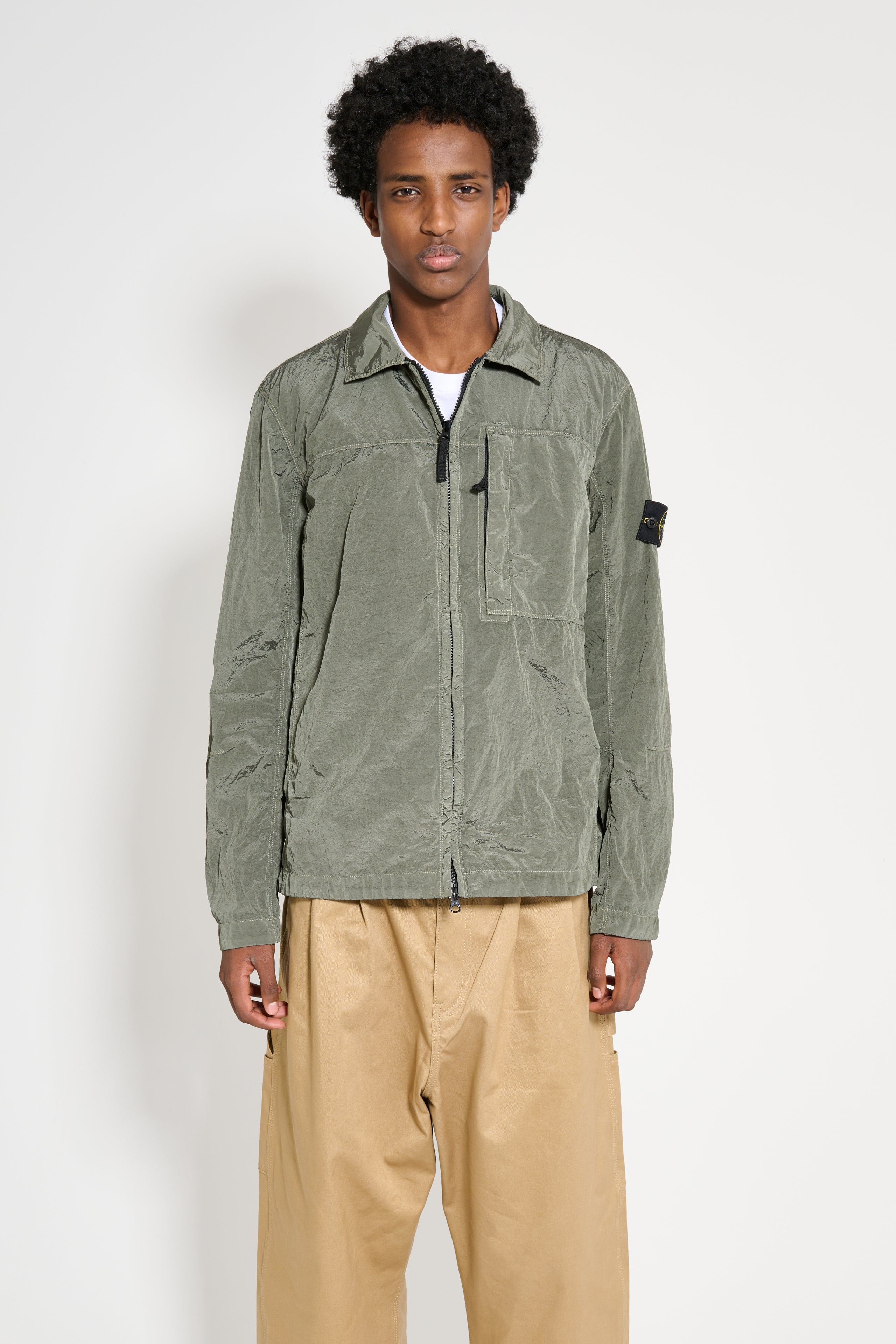 Khaki overshirt stone island clearance