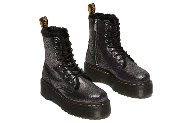 (WMNS) Dr. Martens Jadon Faux Fur-Lined Metallic Leather Platform Boots 'Black' 27955012 - 3