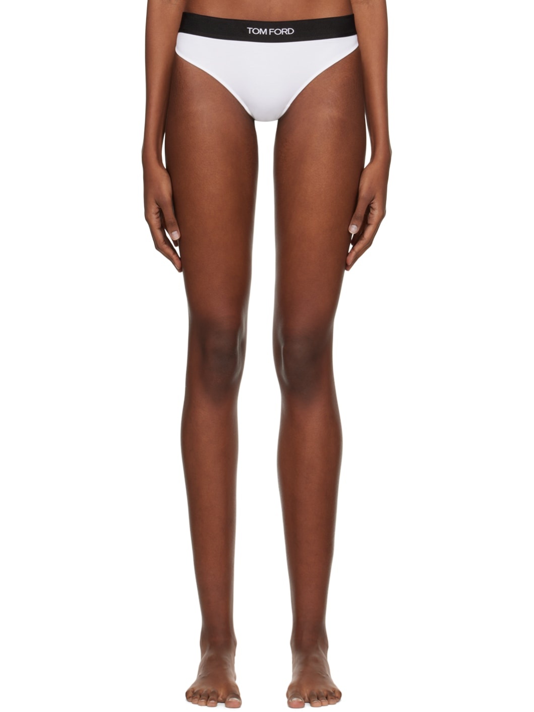 White Jacquard Thong - 1