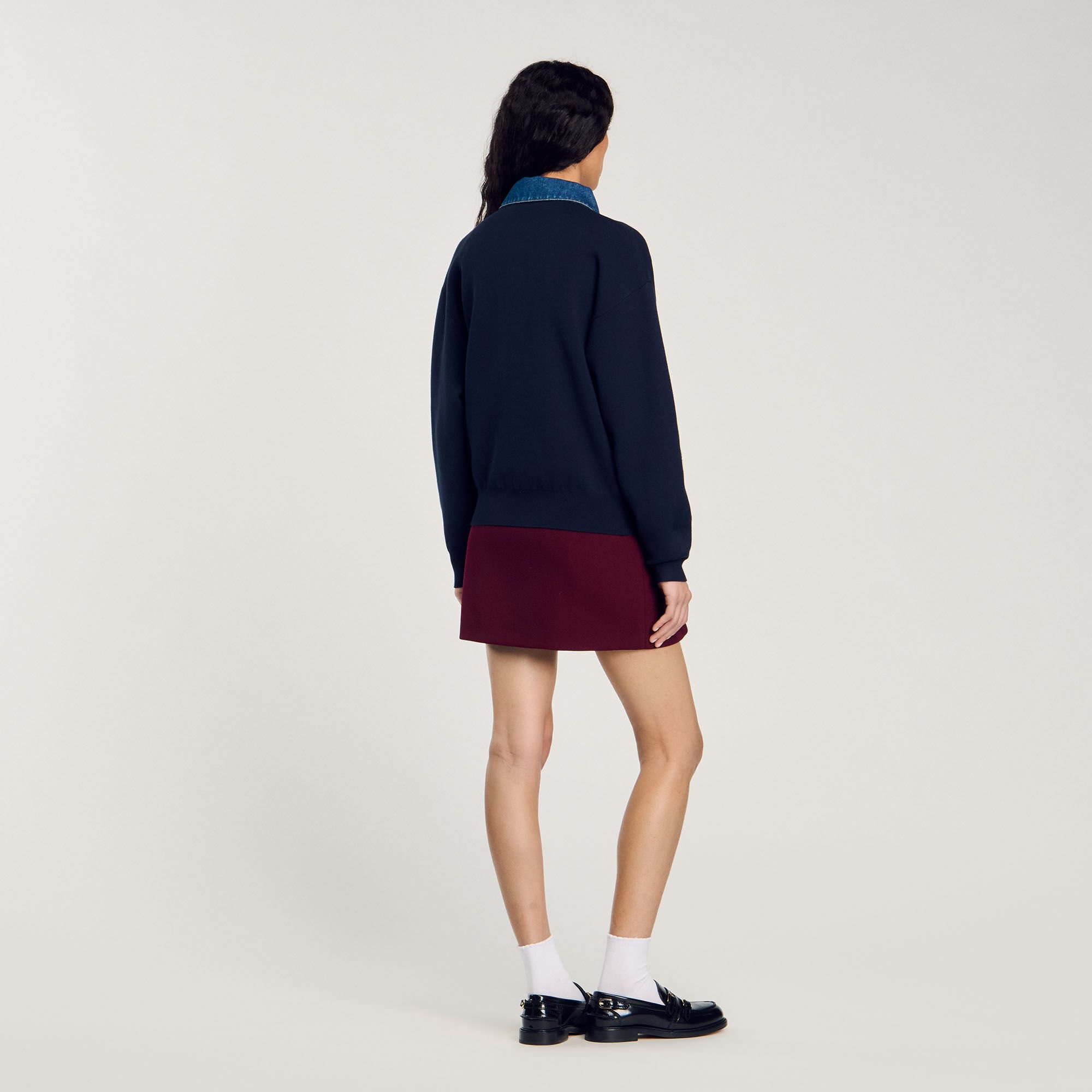 SWEATER WITH DENIM COLLAR - 5