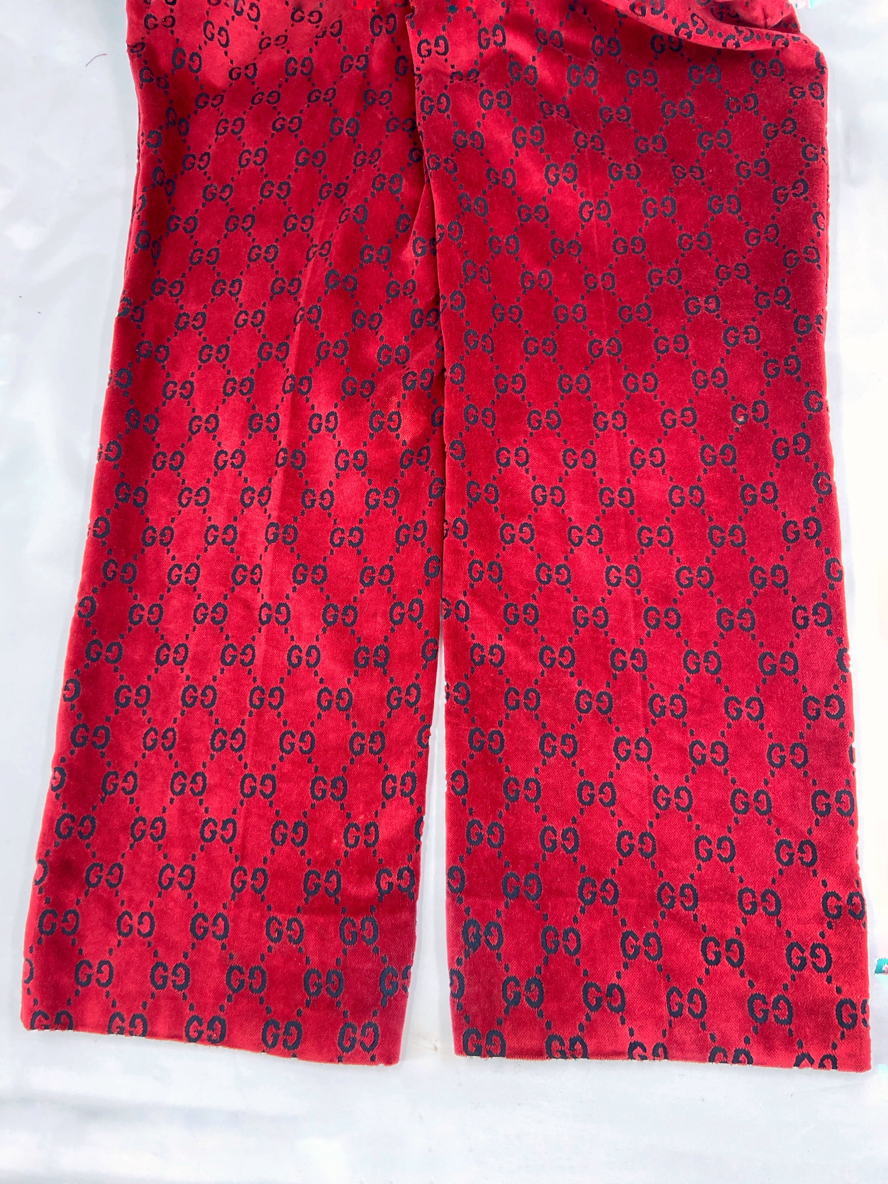 Gucci Fall 1997 Tom Ford Men’s Red Monogram Velvet Trousers Pants 48 - 20