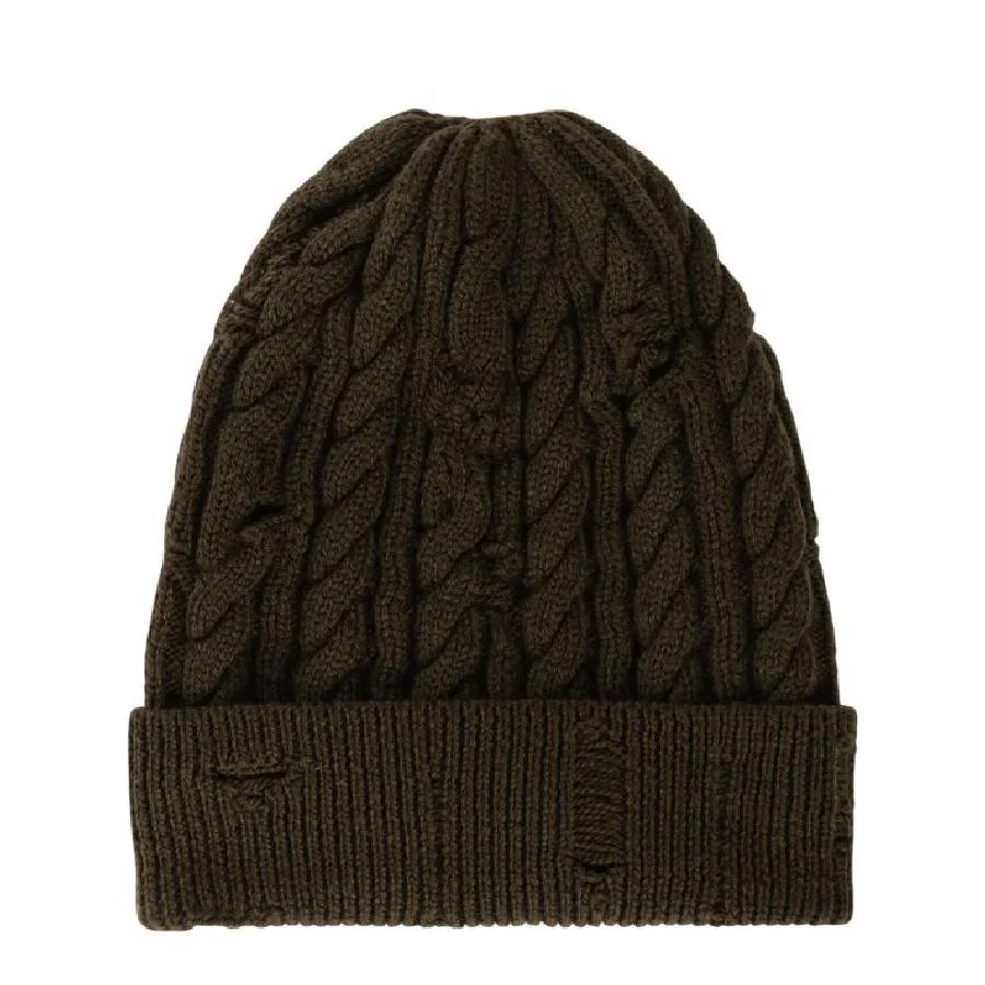 Roberto Cavalli Cable-Knit Wool Distressed Beanie - 1