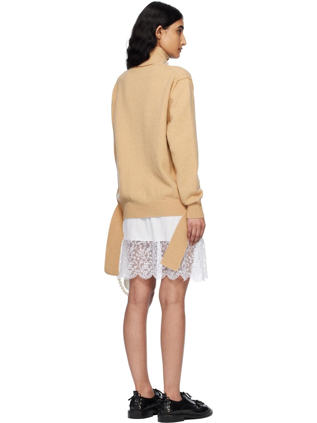 Beige Embellished Window Zip-Up Cardigan - 3