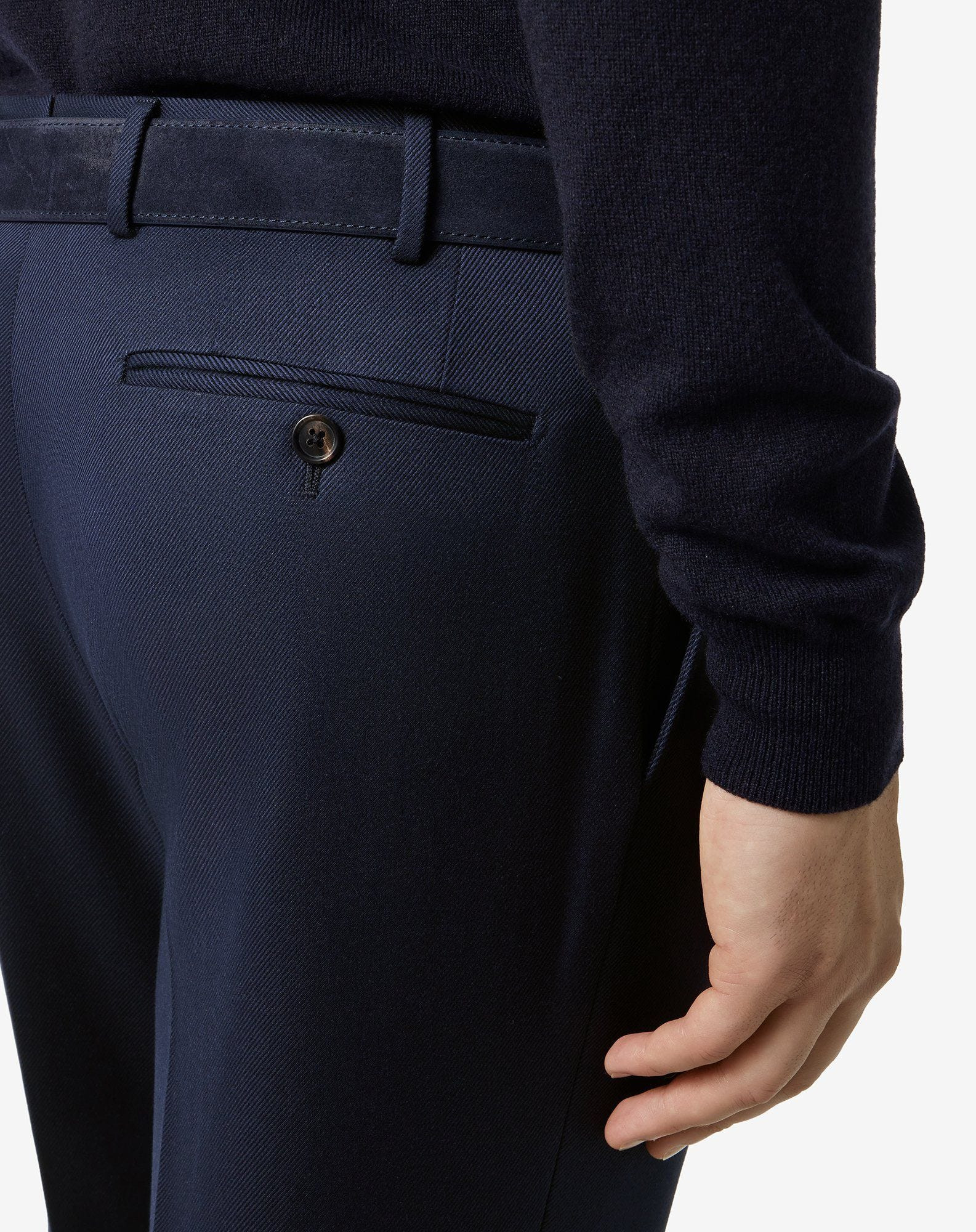 Blue wool and stretch cotton trousers - 5