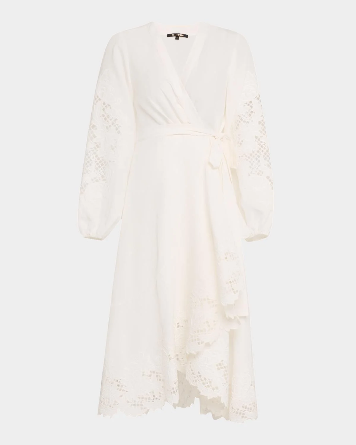 Sigal Embroidered Lace-Inset Midi Wrap Dress - 1
