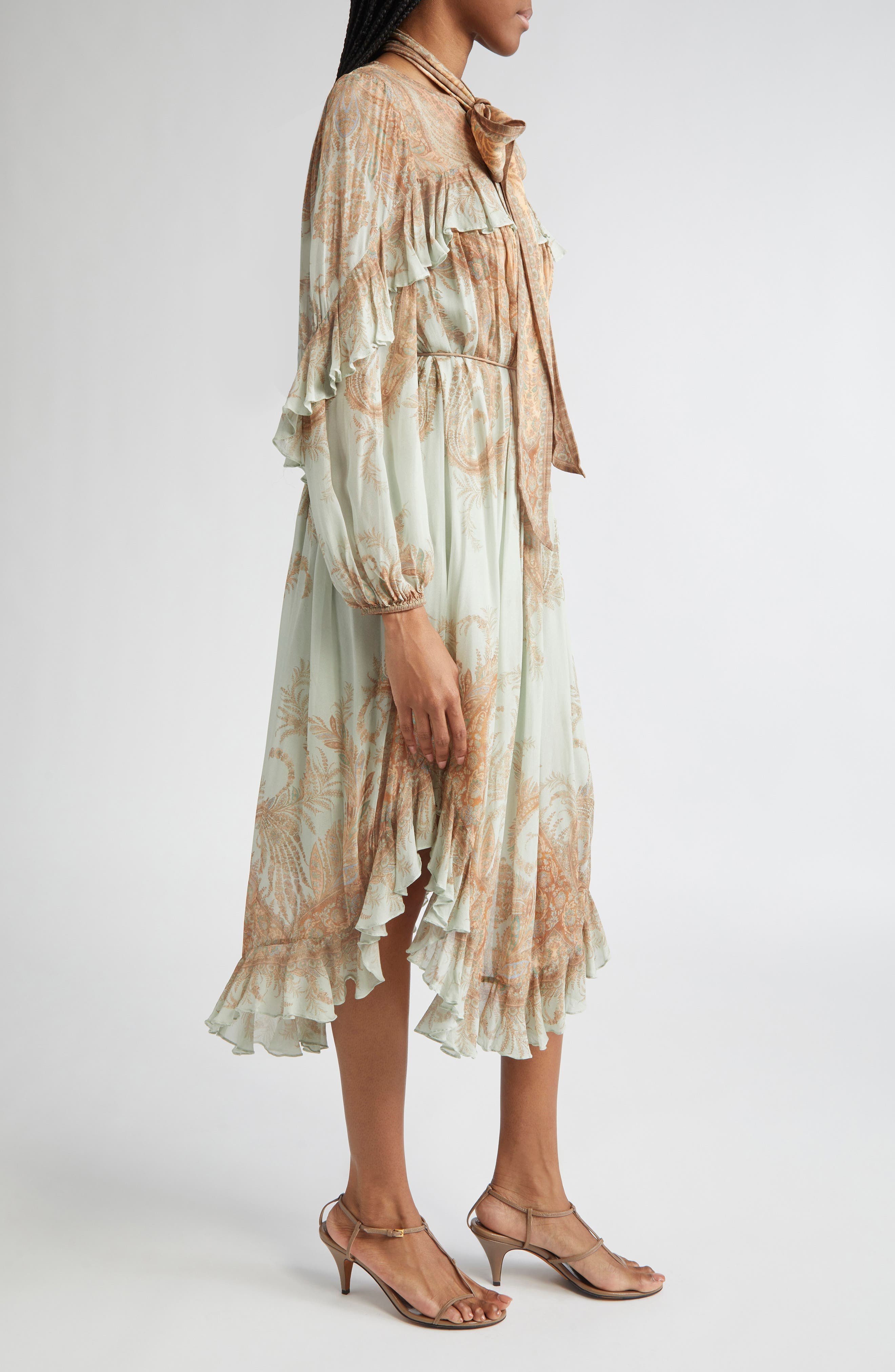 Zimmermann Memento Flutter Paisley Long Sleeve Midi Dress in Mint Paisley at Nordstrom - 3