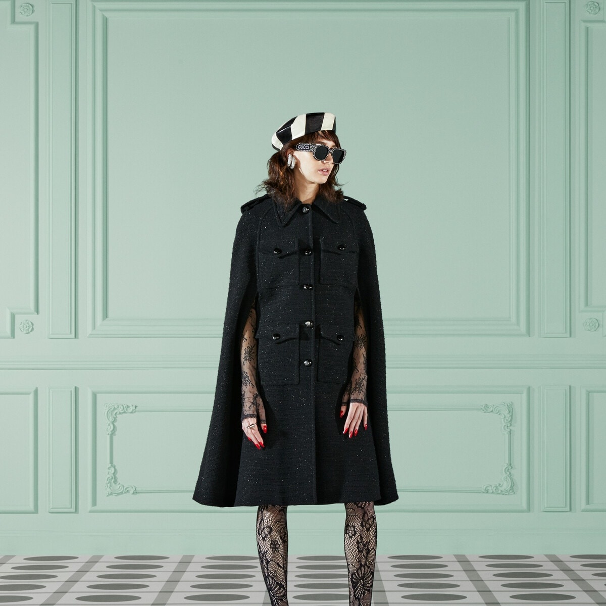 Tweed wool cape with pockets - 6