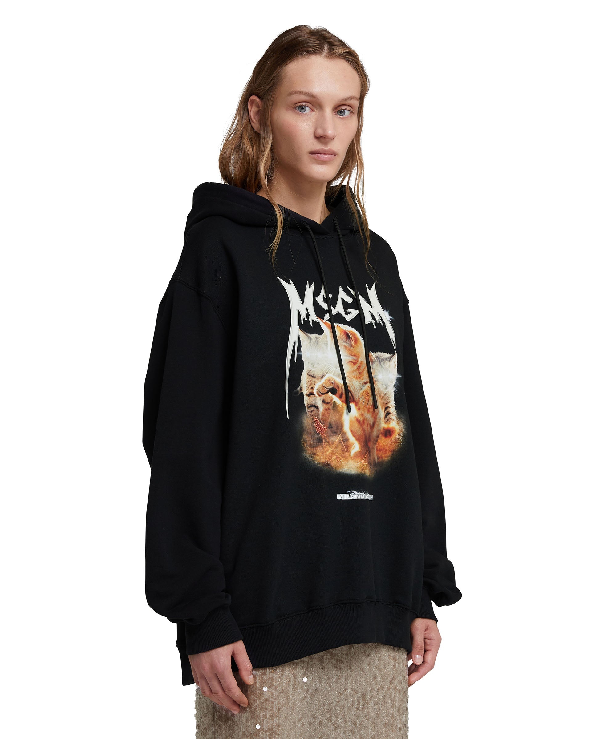 Hooded sweatshirt with "Laser eyed cat" graphic - 4