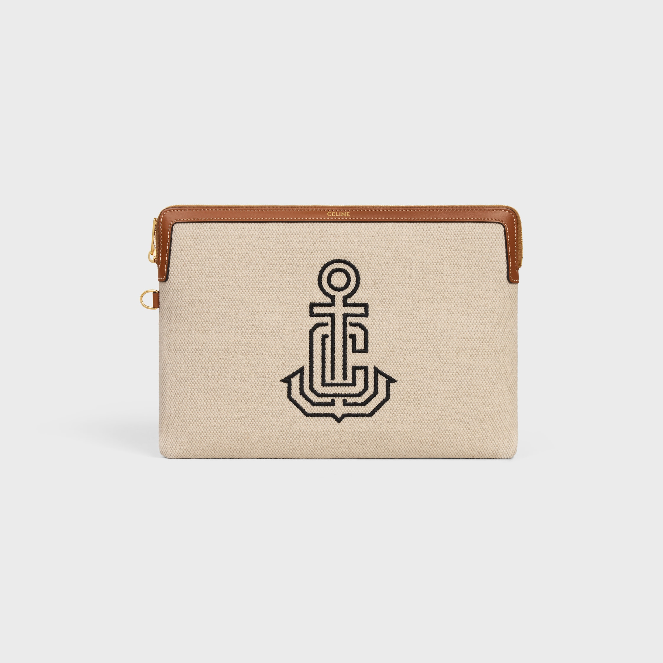 SMALL POUCH WITH STRAP IN TEXTILE WITH ANCHOR EMBROIDERY AND CALFSKIN - 2