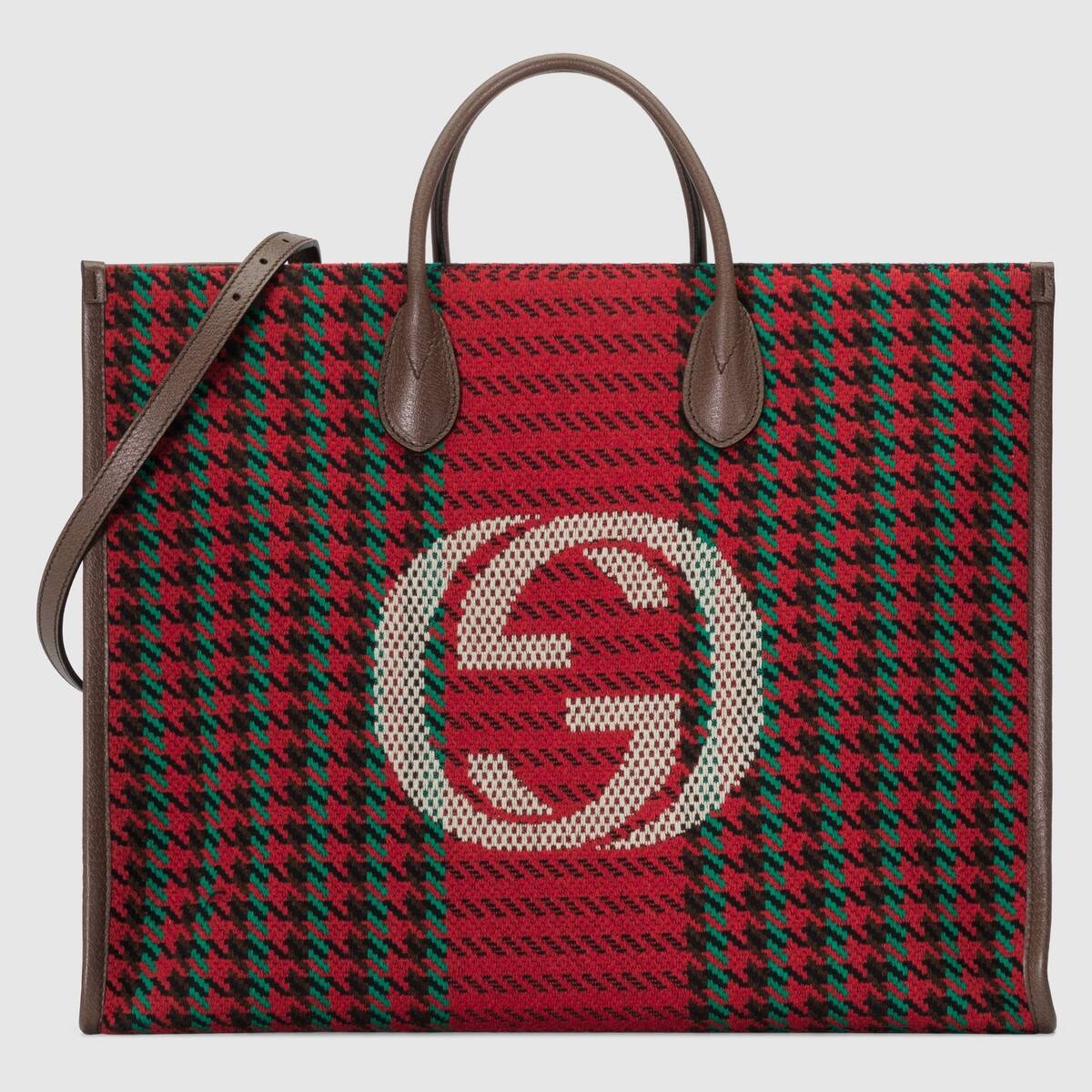 Houndstooth and stripe tote with Interlocking G - 1