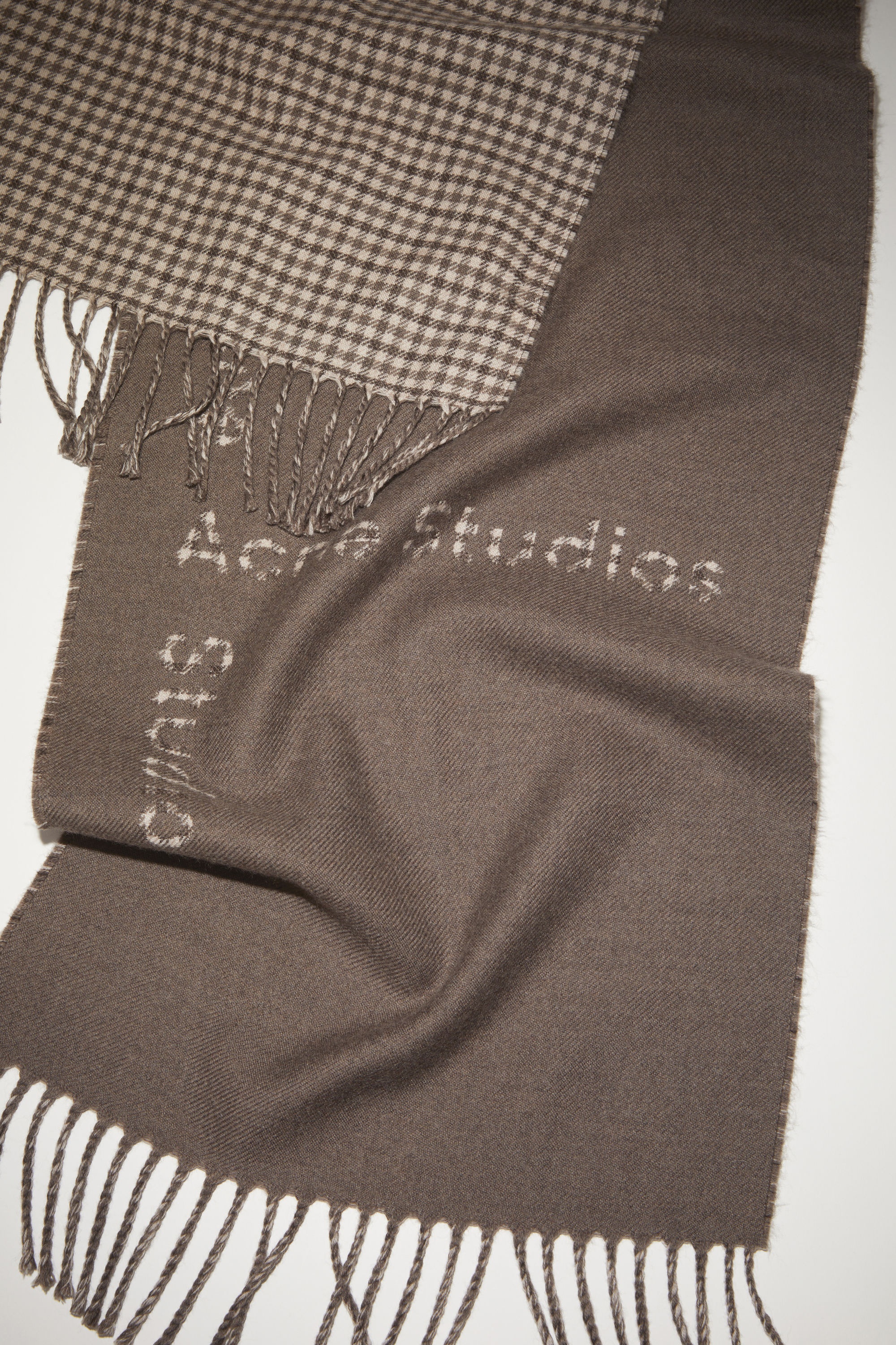 Logo check wool scarf - Taupe grey - 4