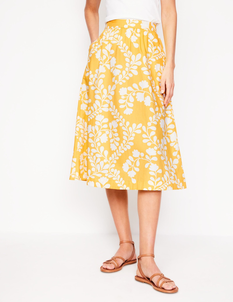 Hattie Poplin Midi Skirt-Yellow, Vine Silhouette 5