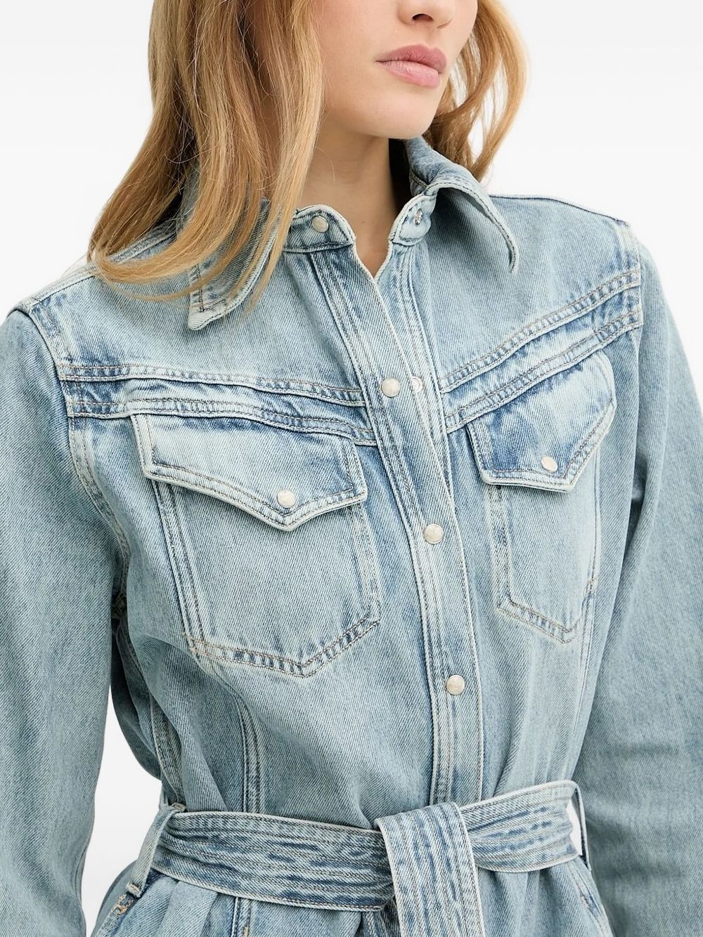 belted denim shirt midi day dress - 3